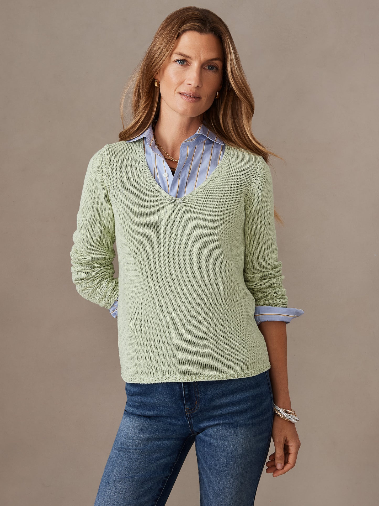 J.McLaughlin Ludlow sweater in light green made with cotton/polyester.