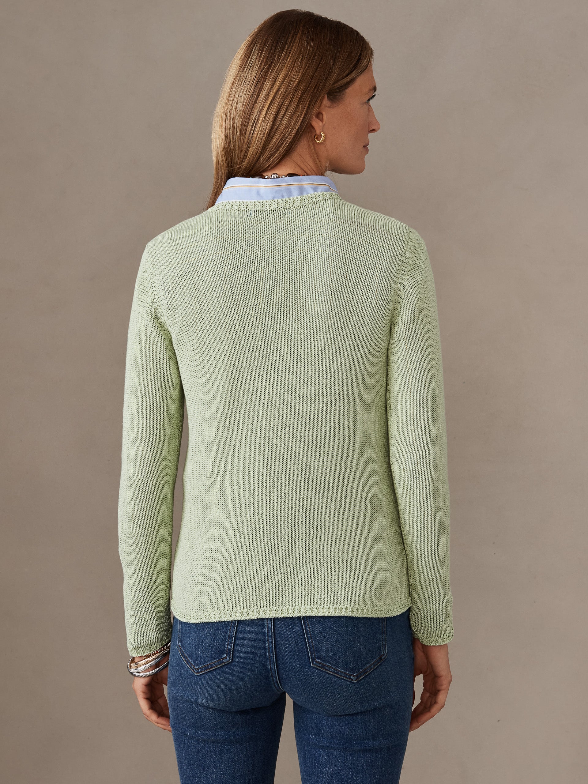 J.McLaughlin Ludlow sweater in light green made with cotton/polyester.