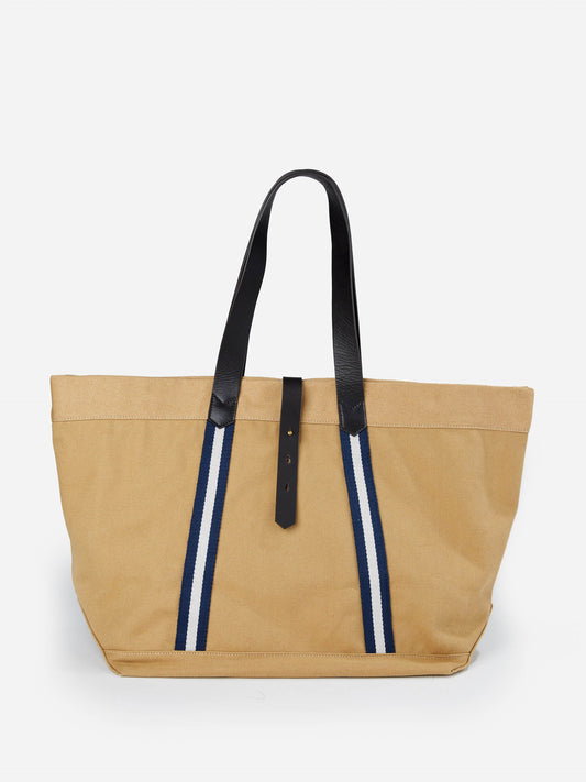 J.McLaughlin Sheldon tote in khaki/navy made with canvas fabric.