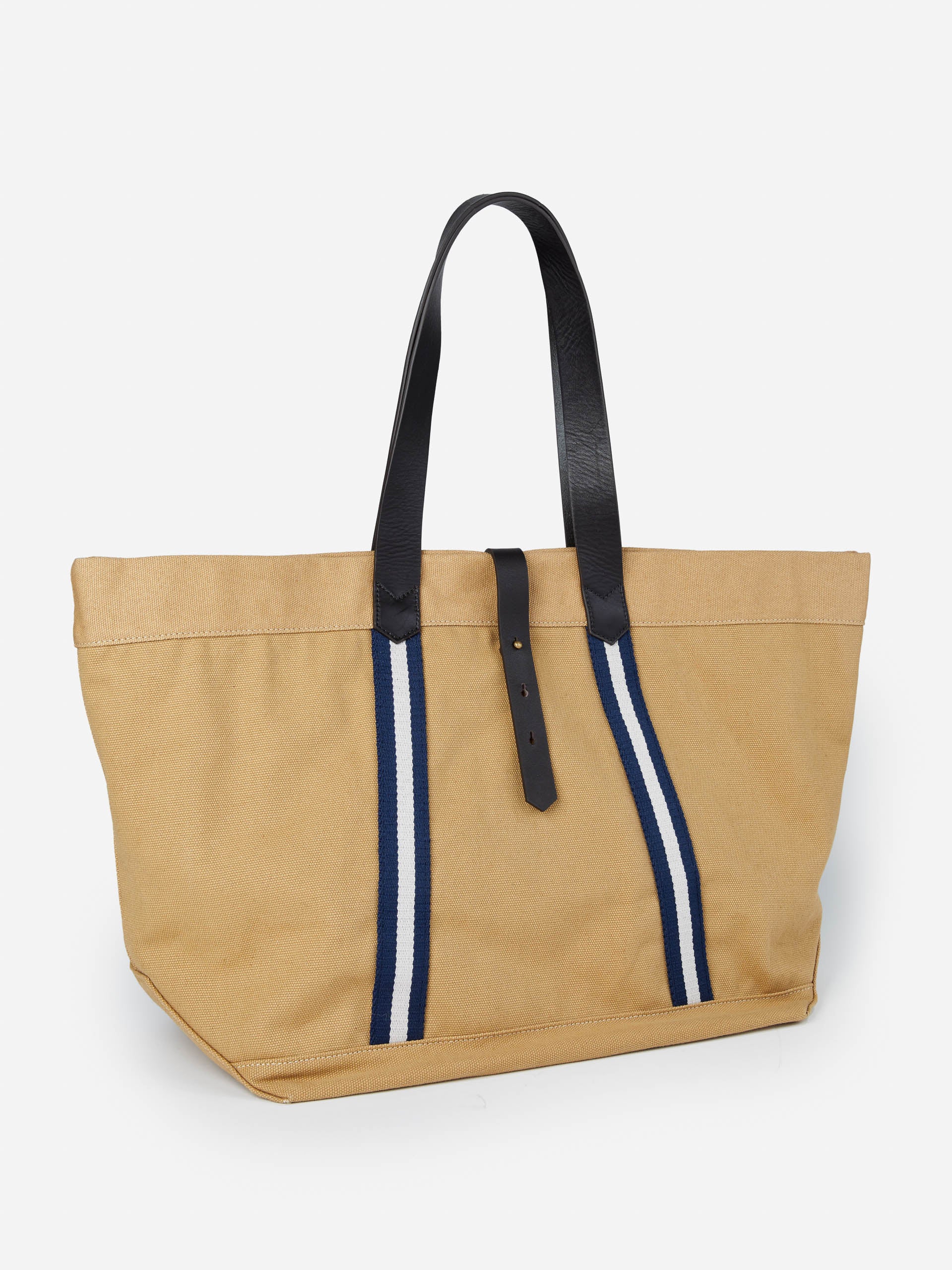 J.McLaughlin Sheldon tote in khaki/navy made with canvas fabric.
