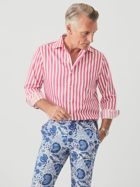 J.McLaughlin Rivera shirt in fuchsia/white made with cotton sateen.