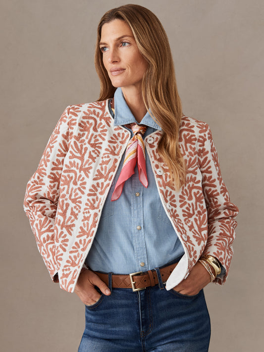 J.McLaughlin Maggie jacket in coral made with cotton.