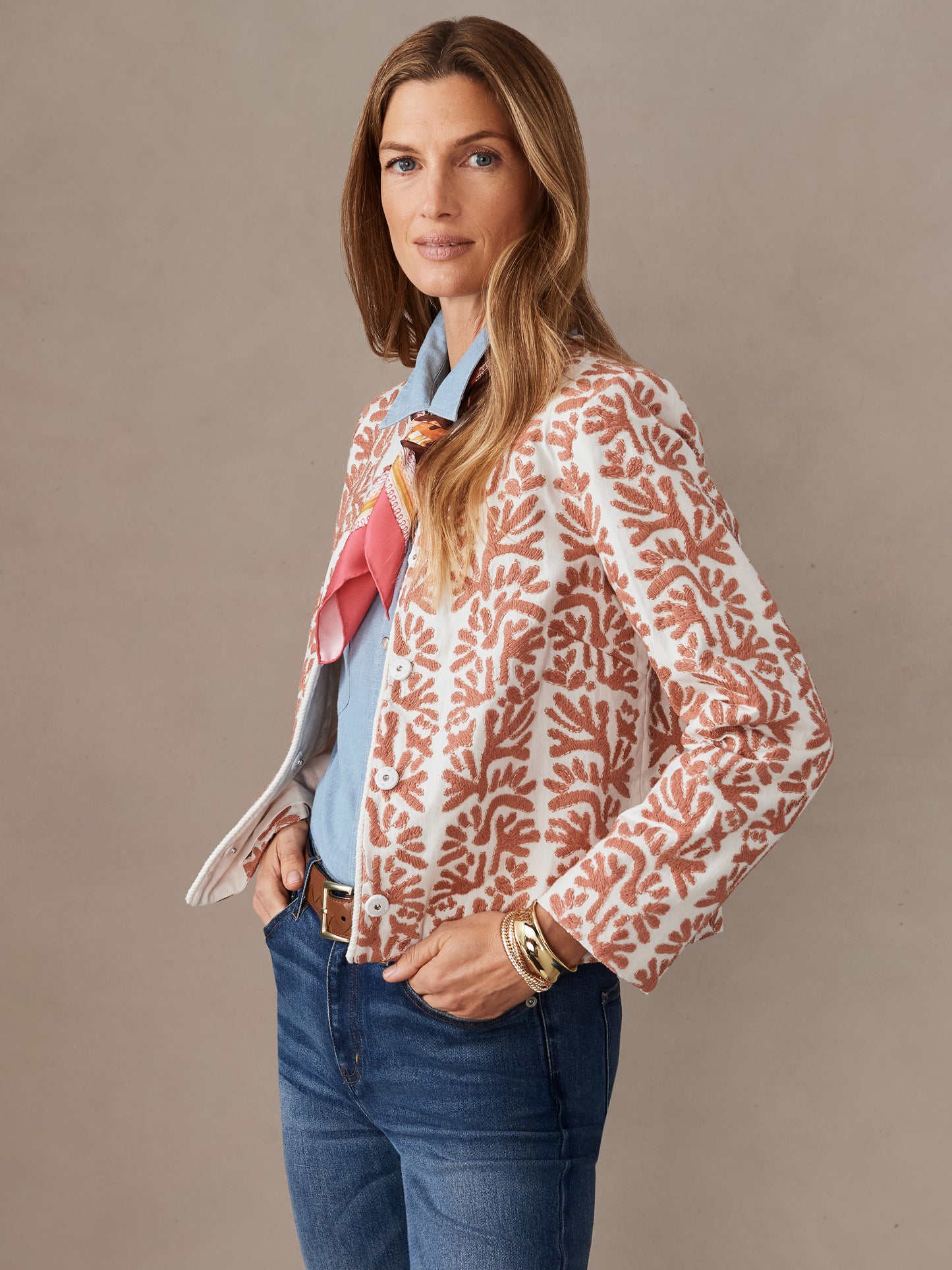 J.McLaughlin Maggie jacket in coral made with cotton.