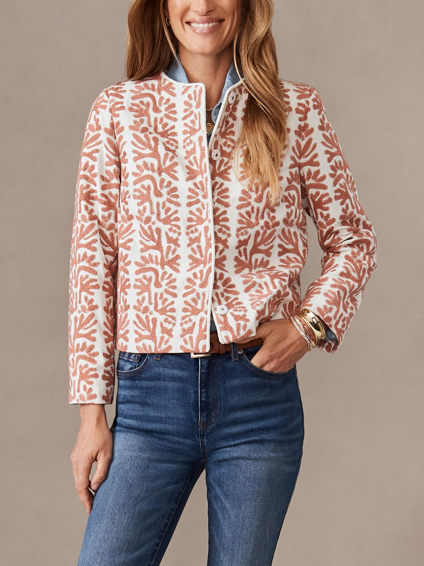J.McLaughlin Maggie jacket in coral made with cotton.