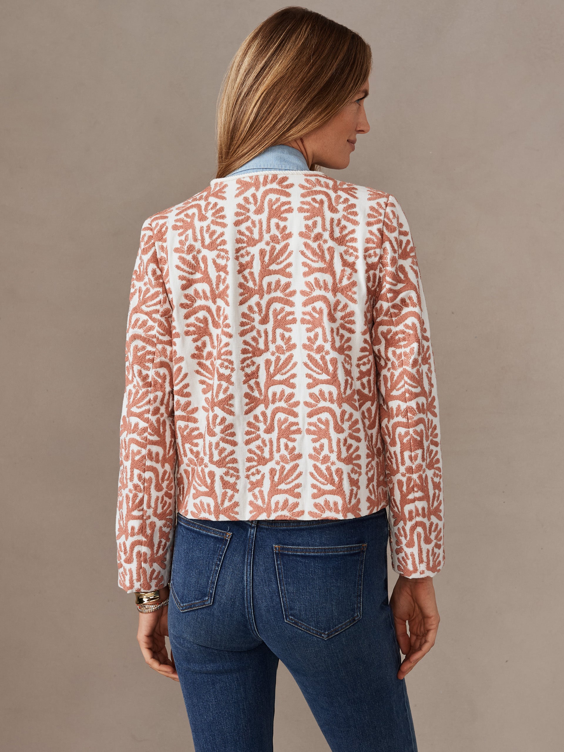 J.McLaughlin Maggie jacket in coral made with cotton.