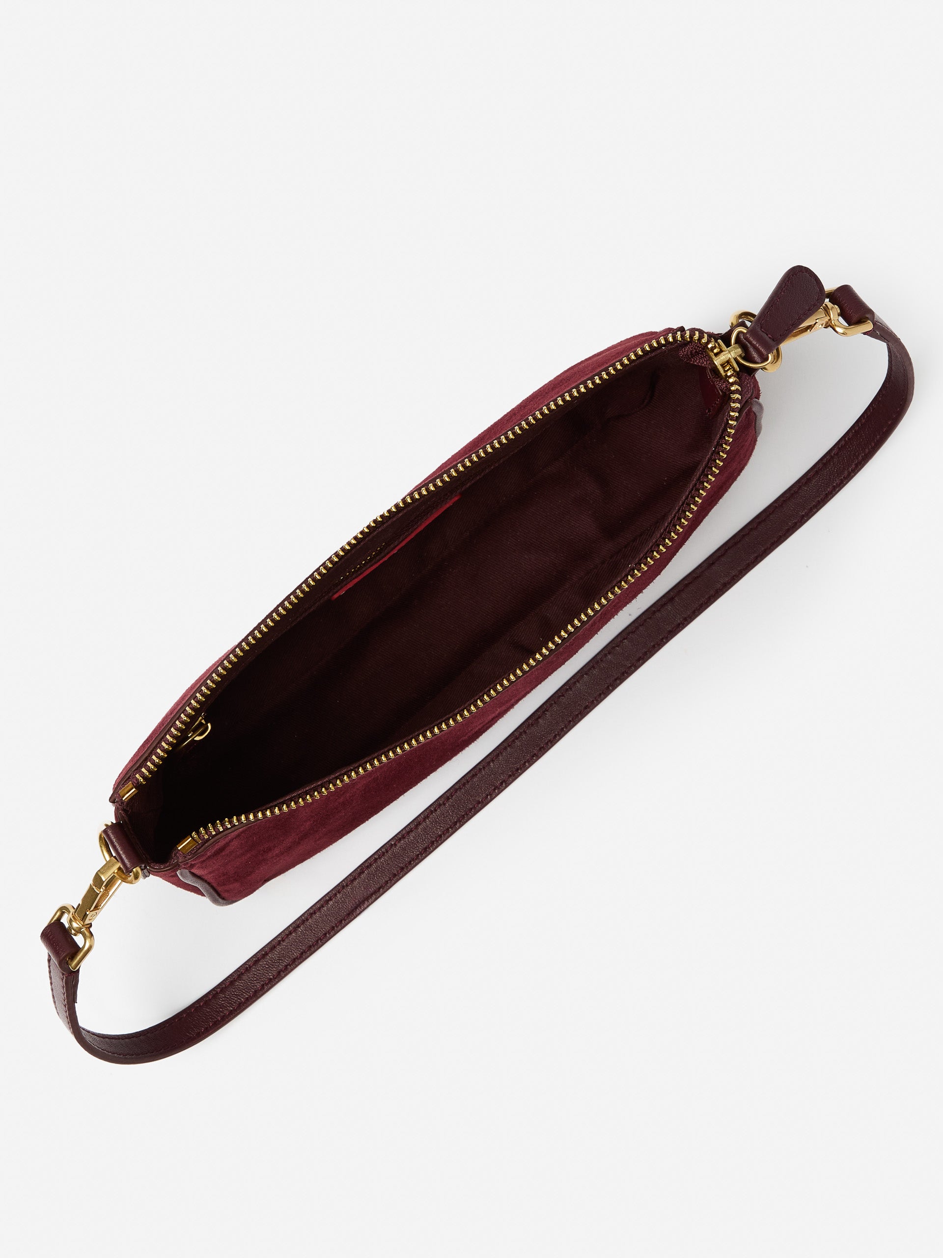 J.McLaughlin Malaika bag in merlot made with suede. 