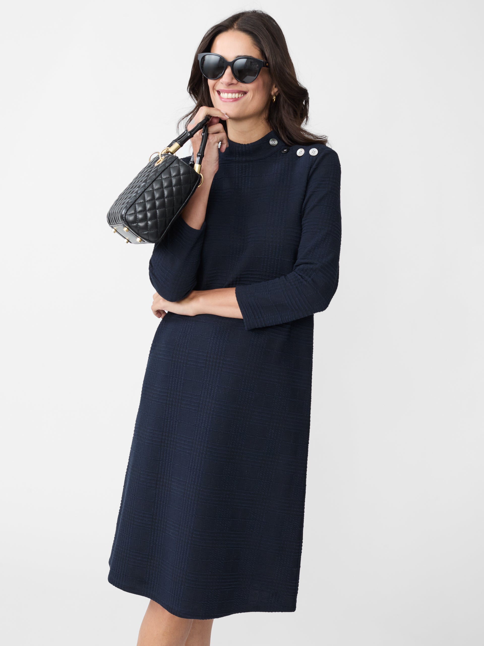 J.McLaughlin Mare dress in navy made with cotton/polyester/spandex.