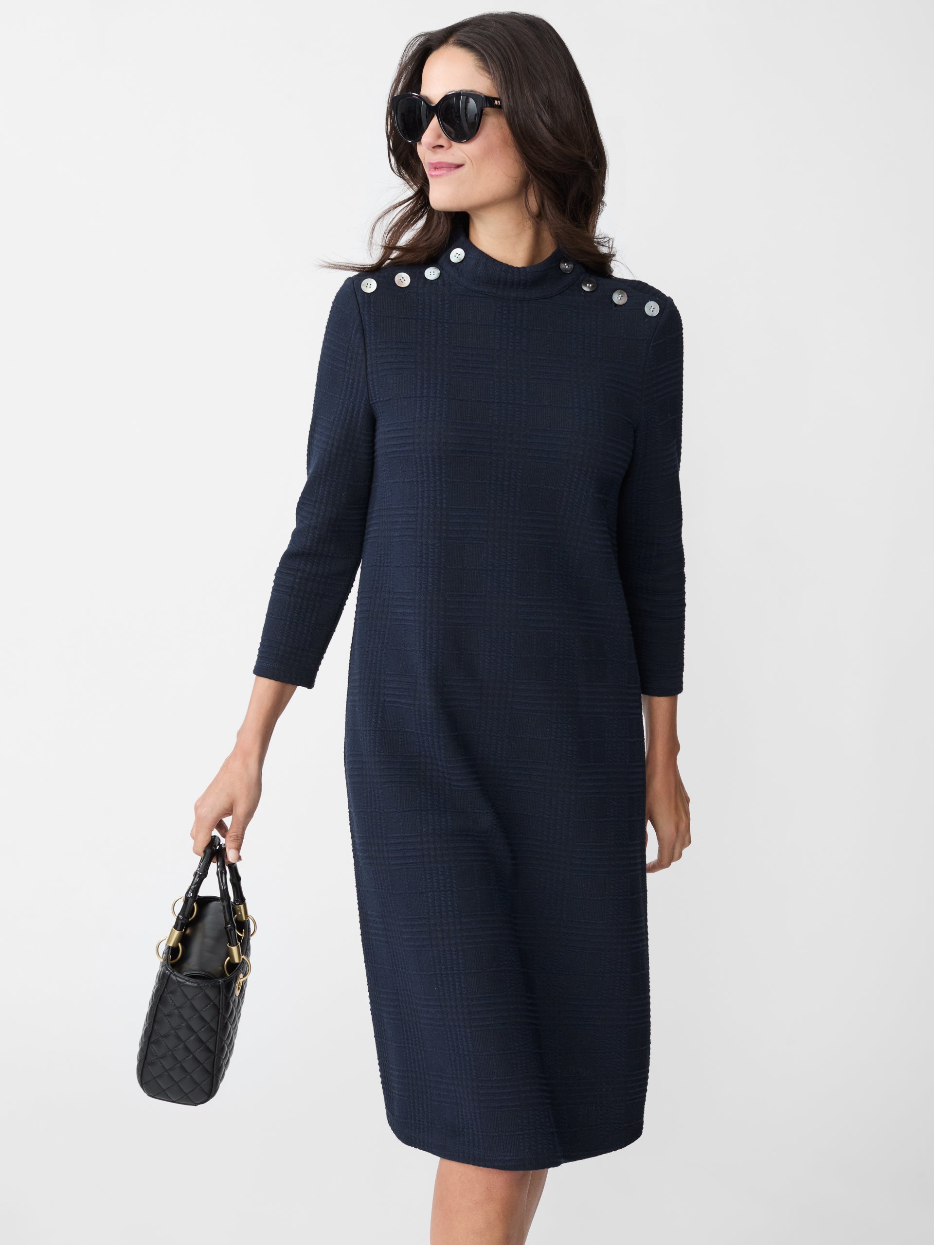 J.McLaughlin Mare dress in navy made with cotton/polyester/spandex.