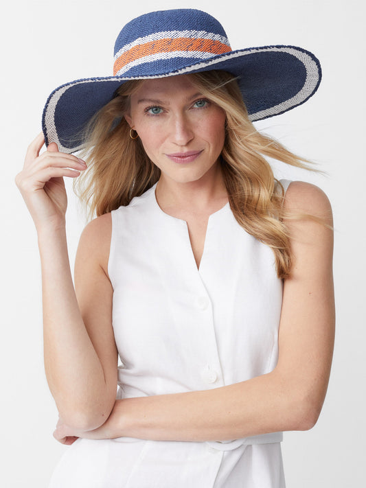 J.McLaughlin Willemstad hat in navy/orange made with straw.