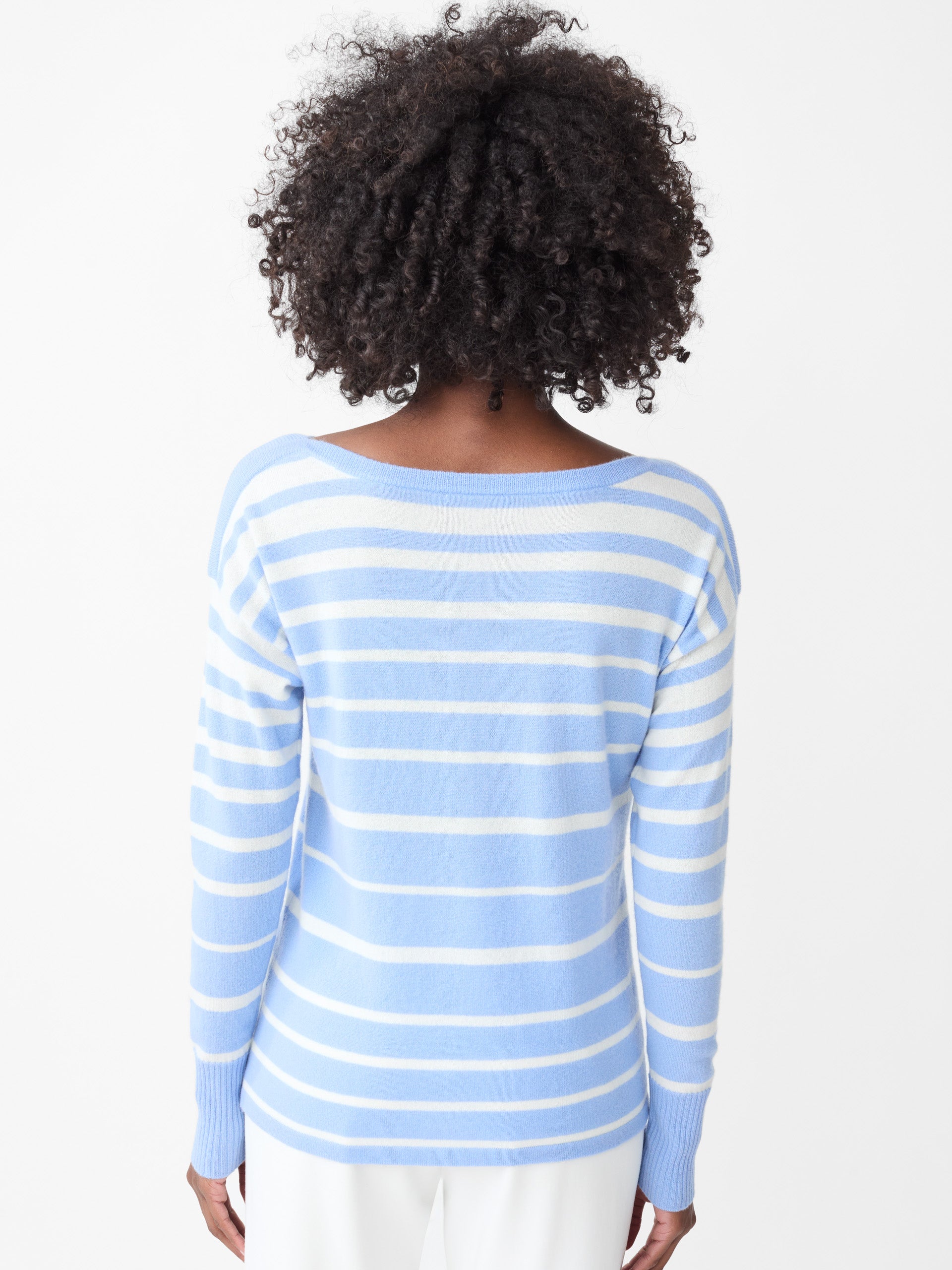 J.McLaughlin Marin sweater in pale blue/ivory made with cashmere.