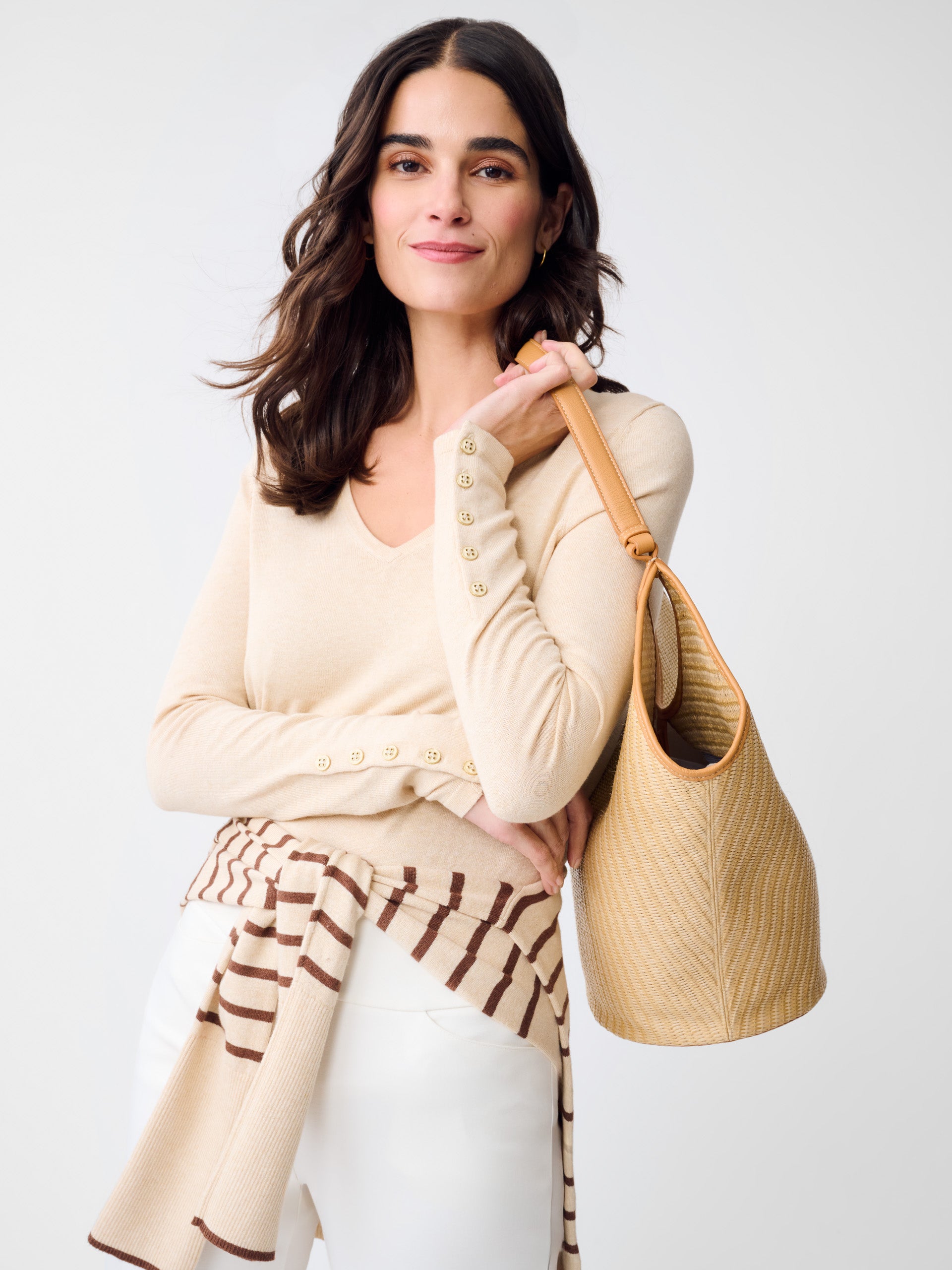 J.McLaughlin Marnie sweater in Heather Oatmeal made with Cotton. 