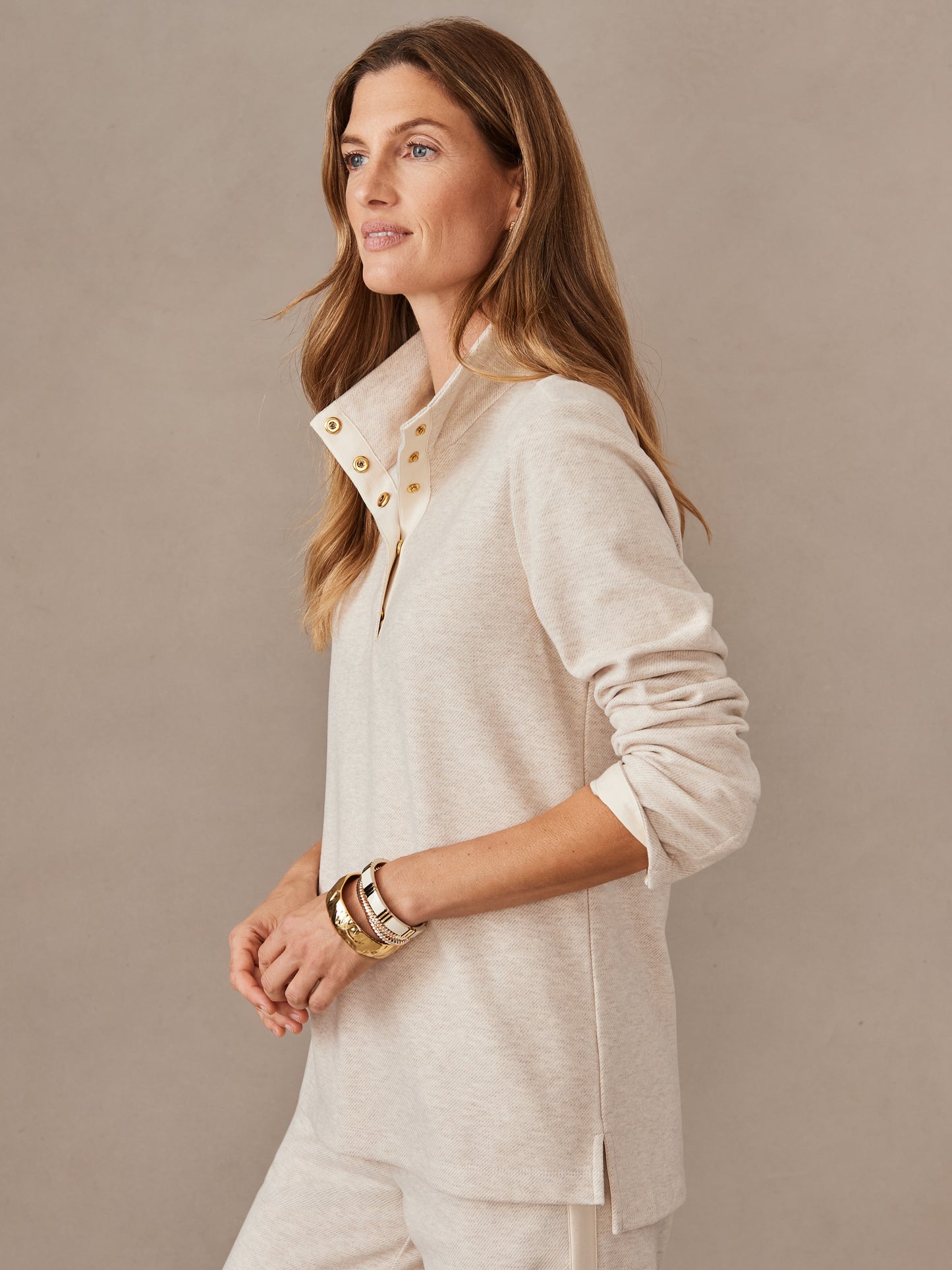 J.McLaughlin Meadow top in oatmeal made with brushed knit.