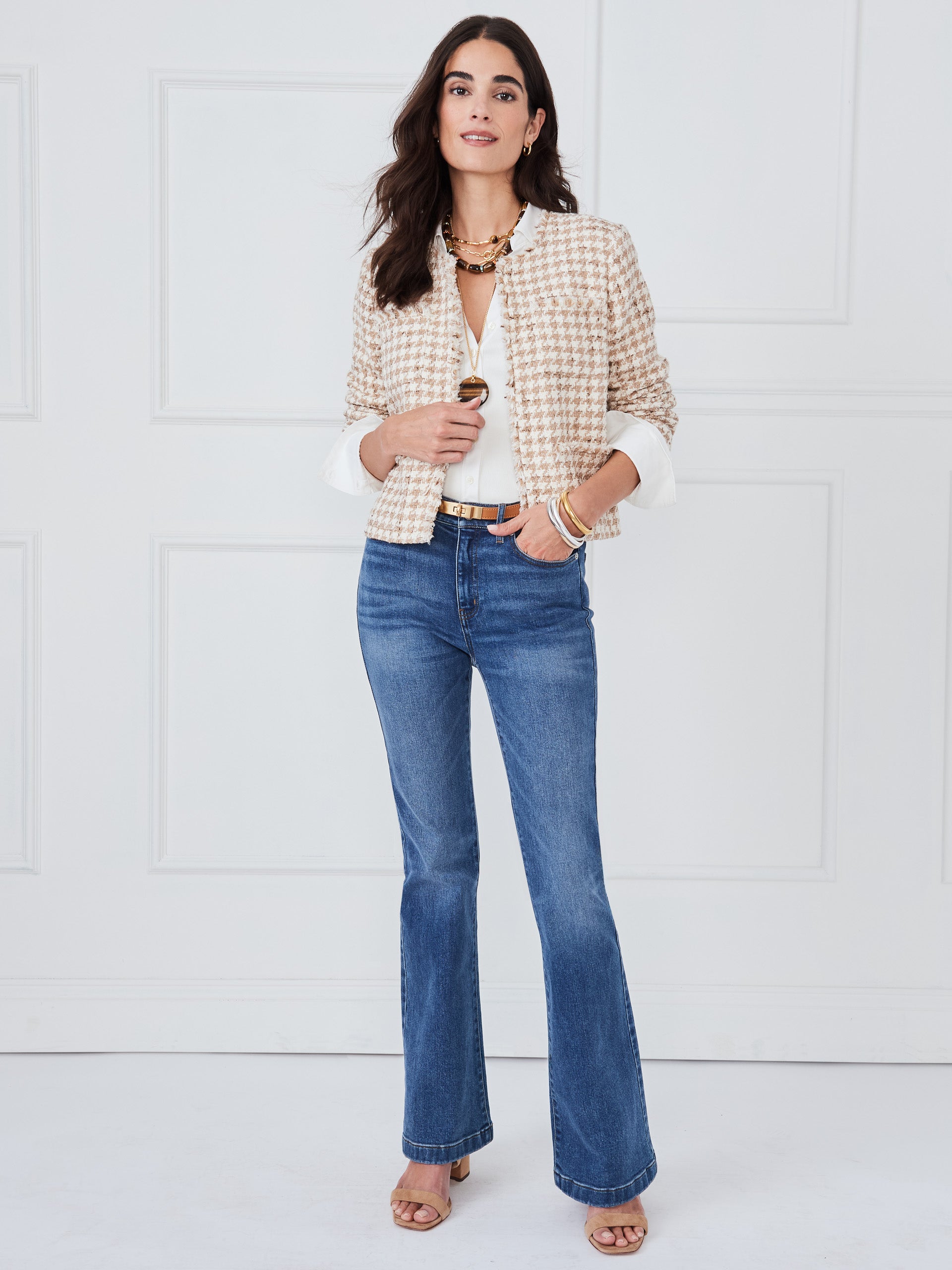 J.McLaughlin Martha jacket in white/taupe made with cotton/tweed.