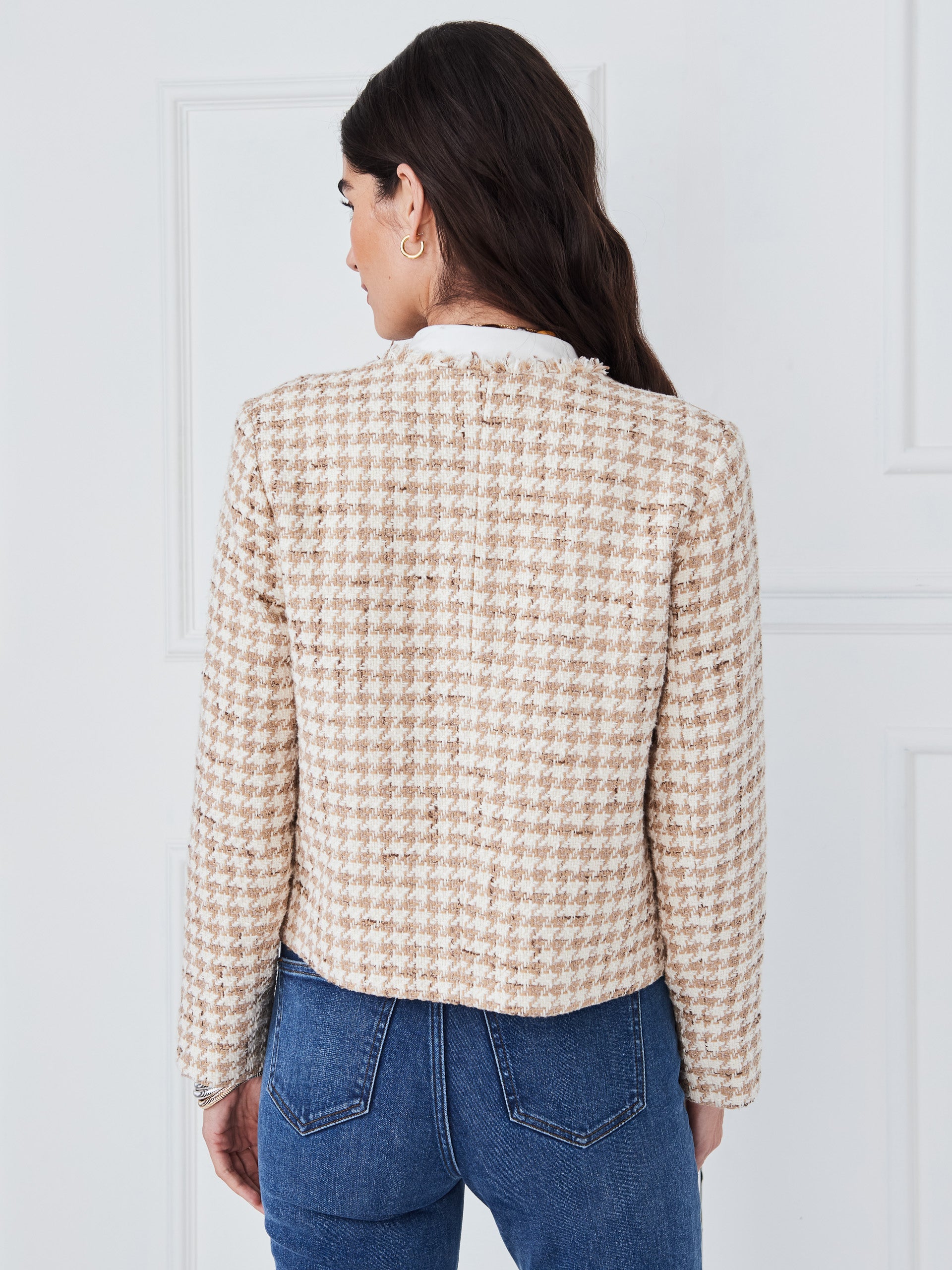 J.McLaughlin Martha jacket in white/taupe made with cotton/tweed.
