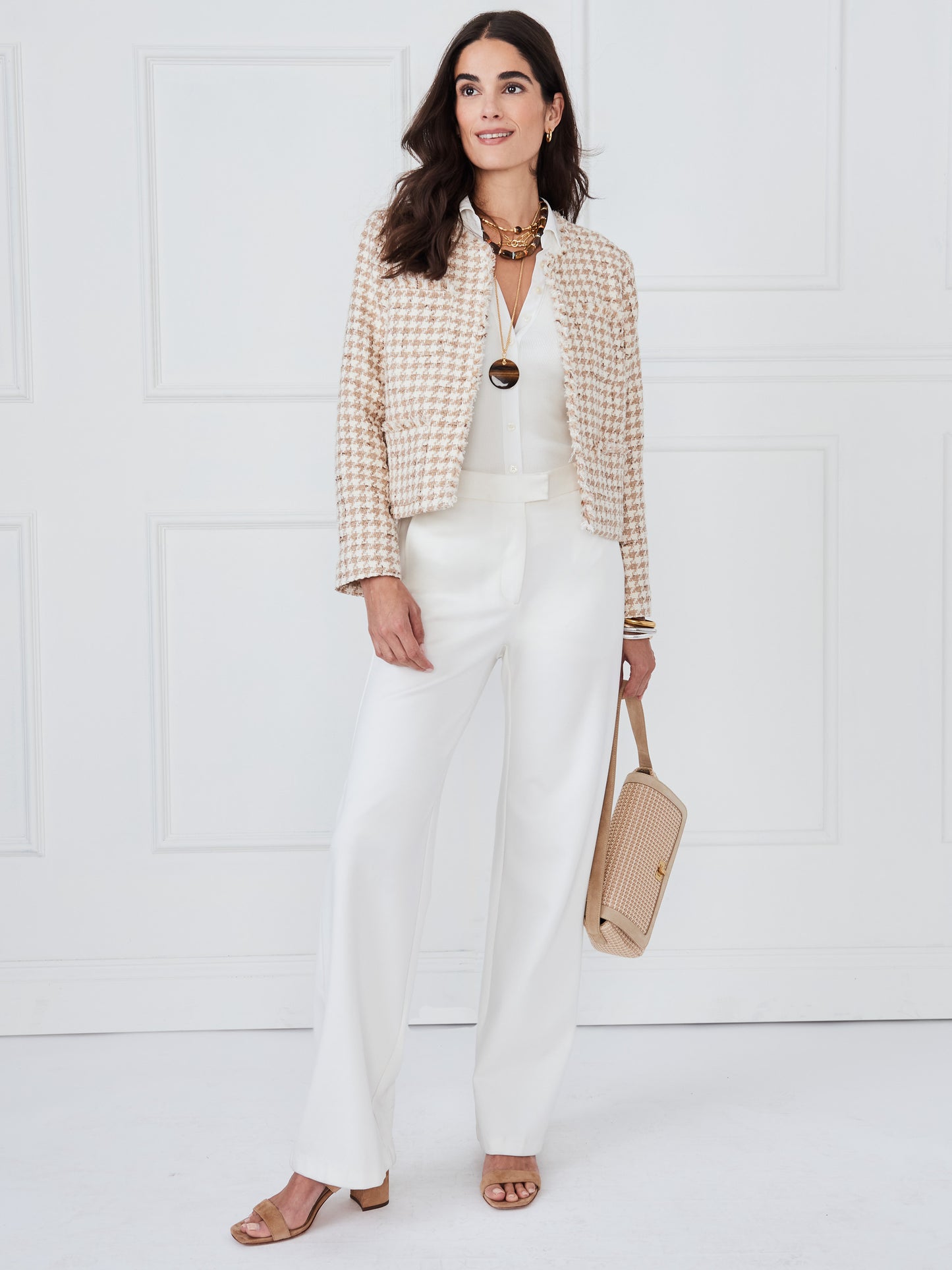 J.McLaughlin Martha jacket in white/taupe made with cotton/tweed.