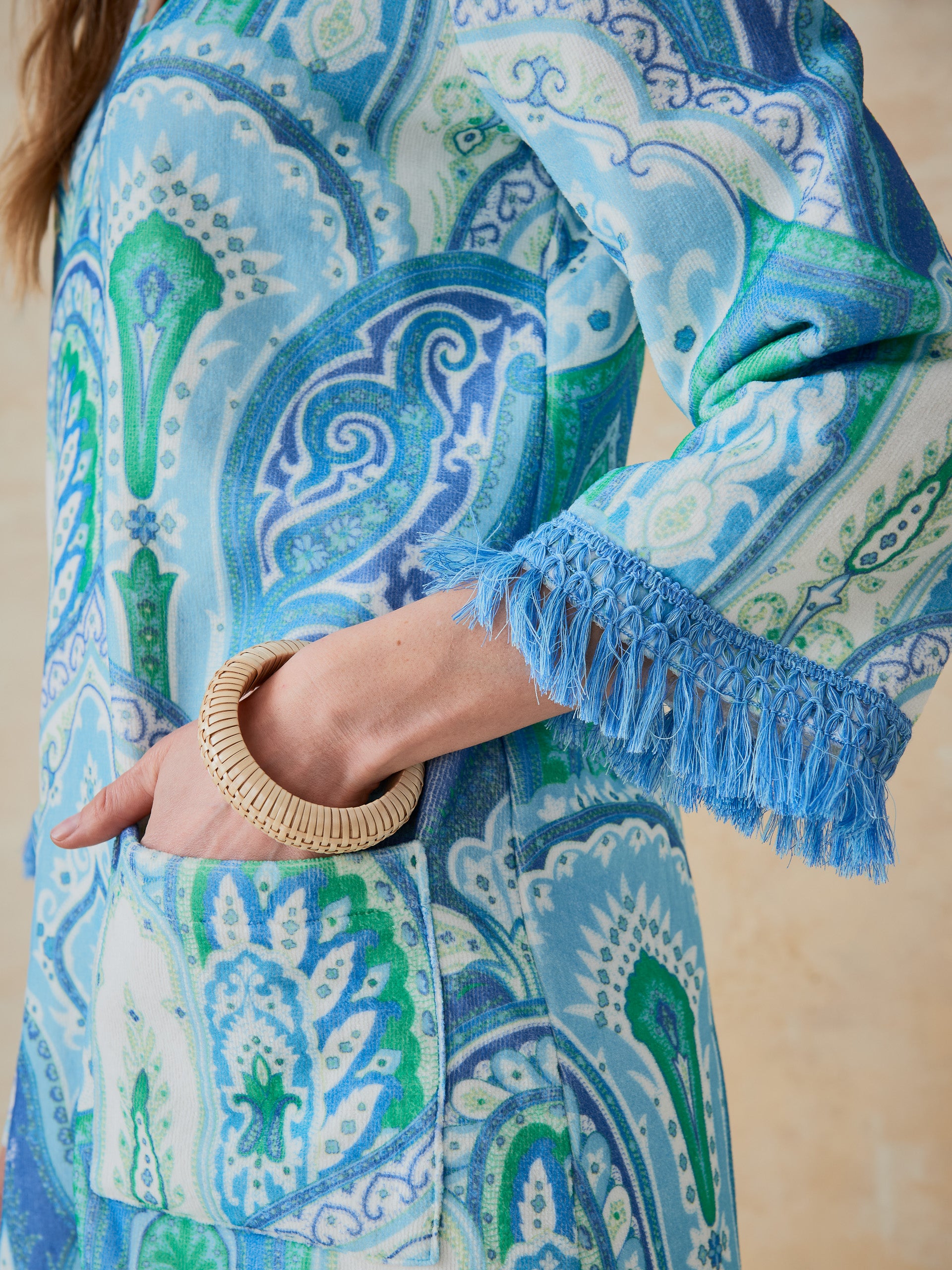 J.McLaughlin Maya dress in green/lapis blue made with cotton. 