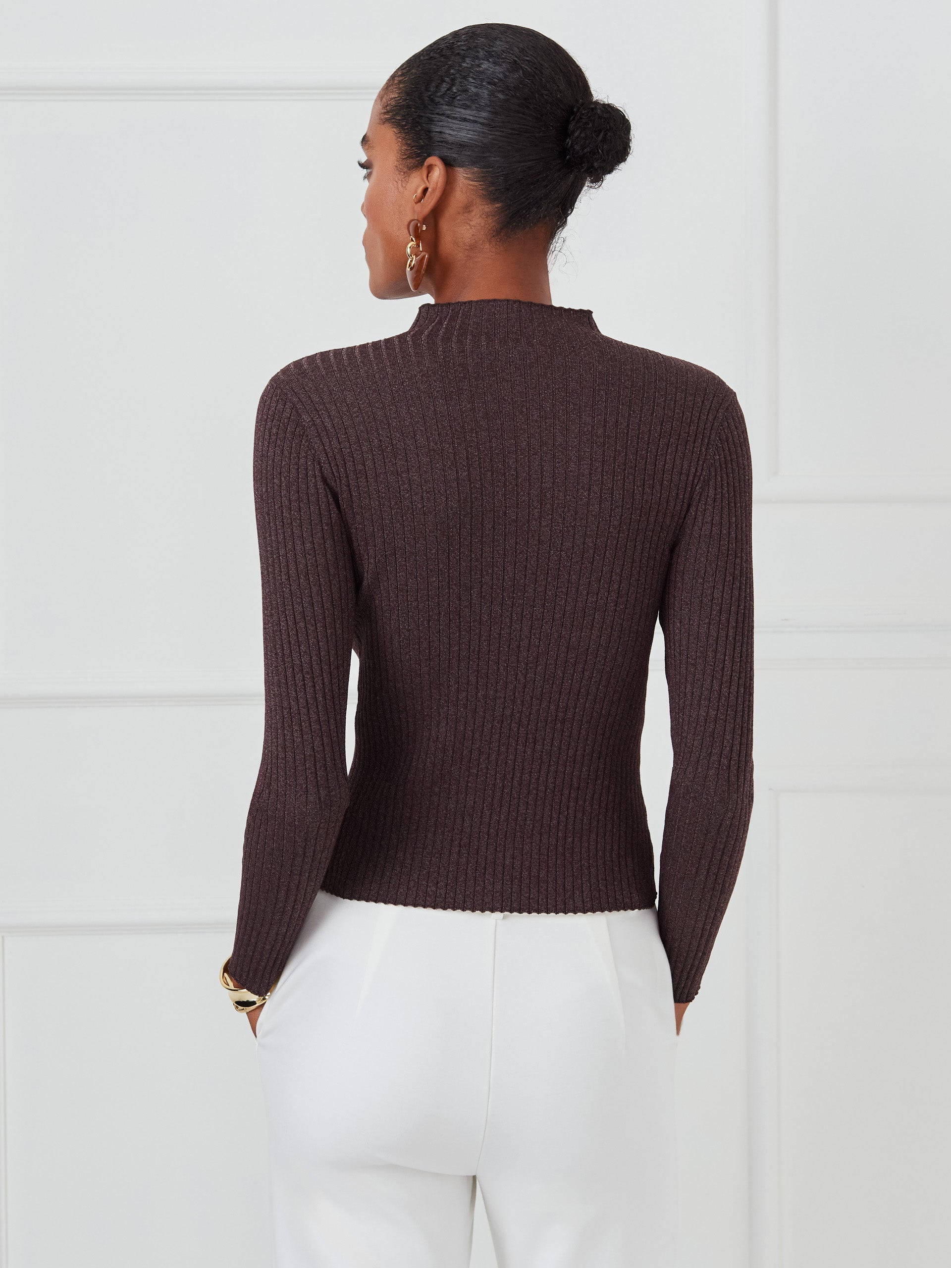 J.McLaughlin Maeve top in brown made with viscose/nylon.