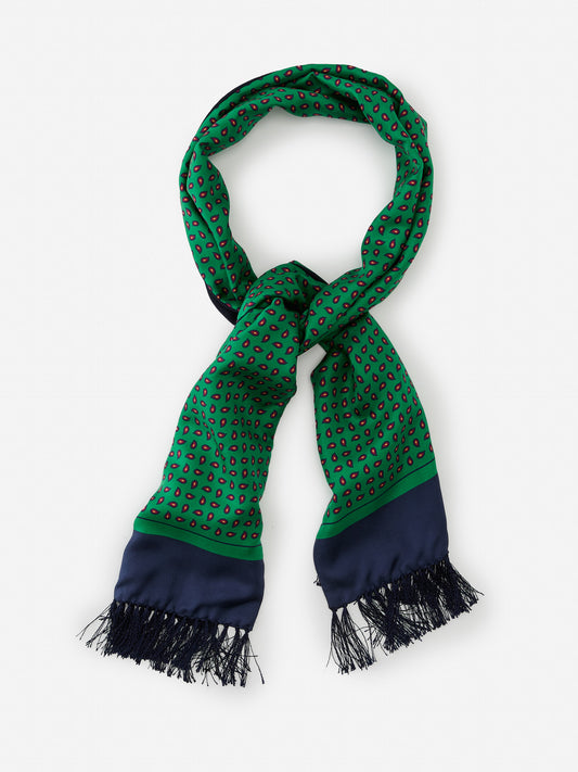 J.McLaughlin Men's scarf in green/navy made with silk twill and wool.