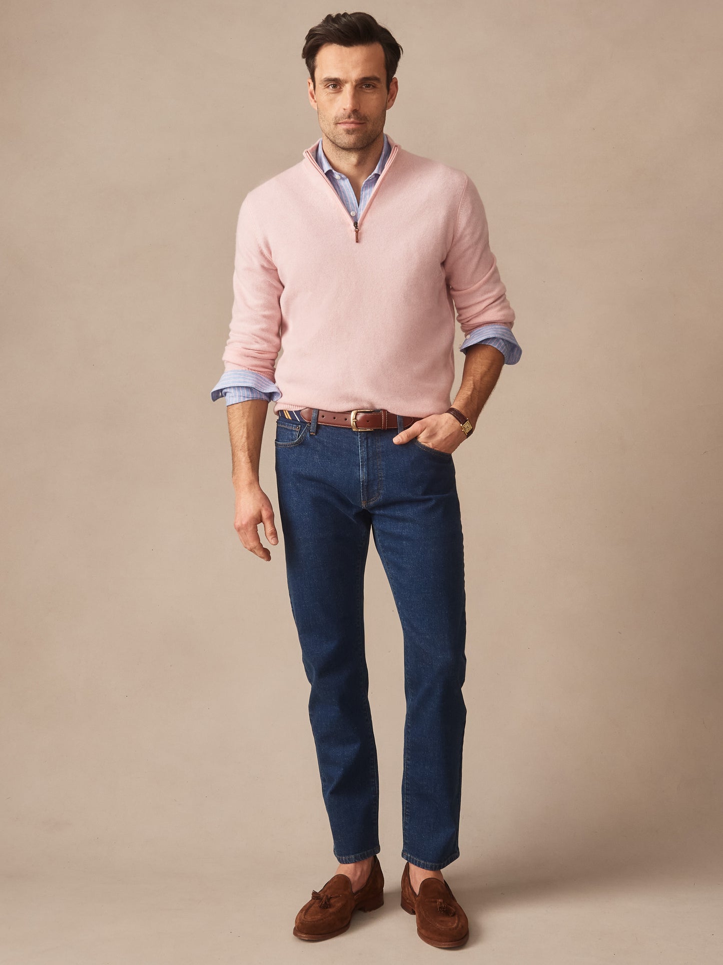 J.McLaughlin Henry sweater in heather pink made with cashmere
