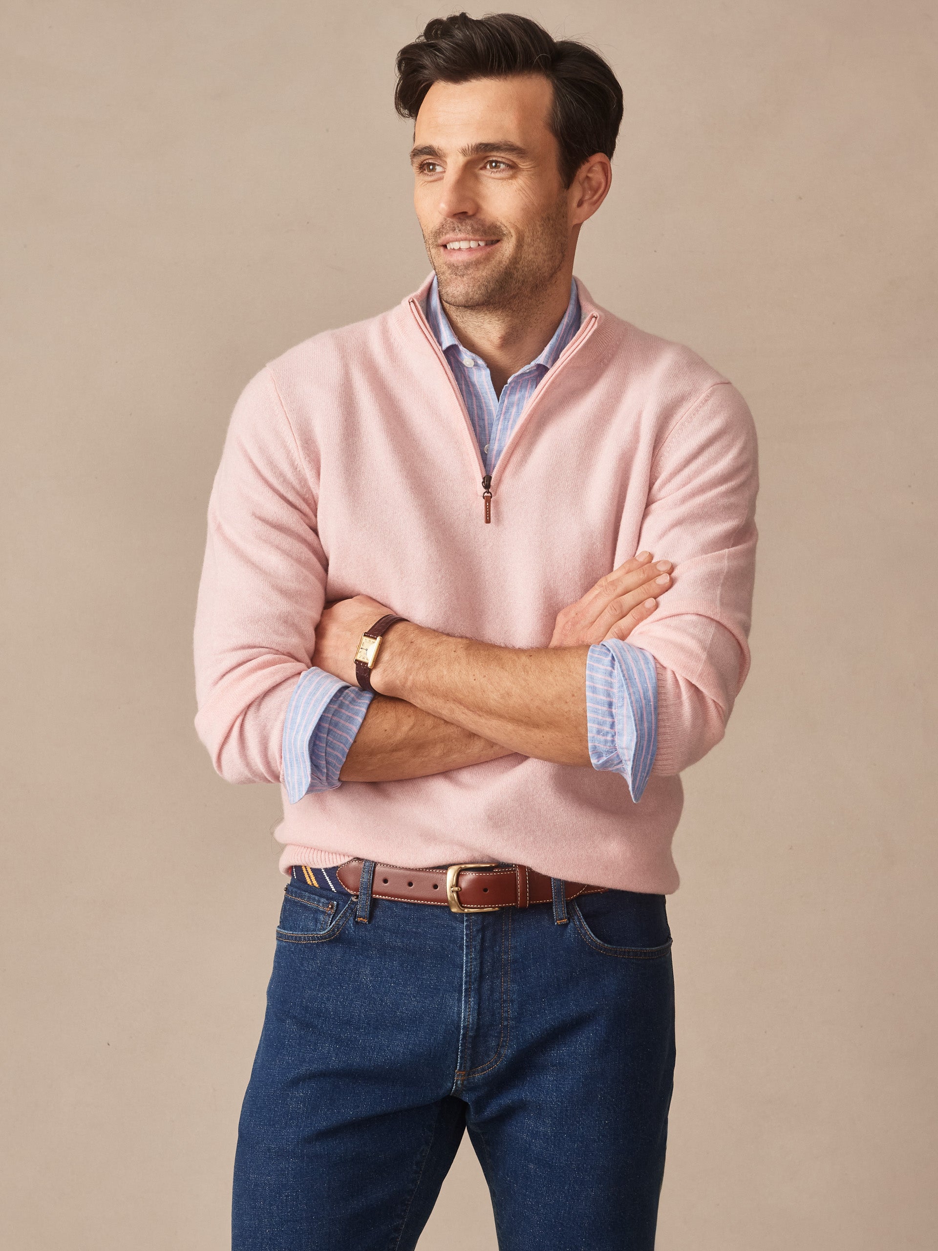 J.McLaughlin Henry sweater in heather pink made with cashmere