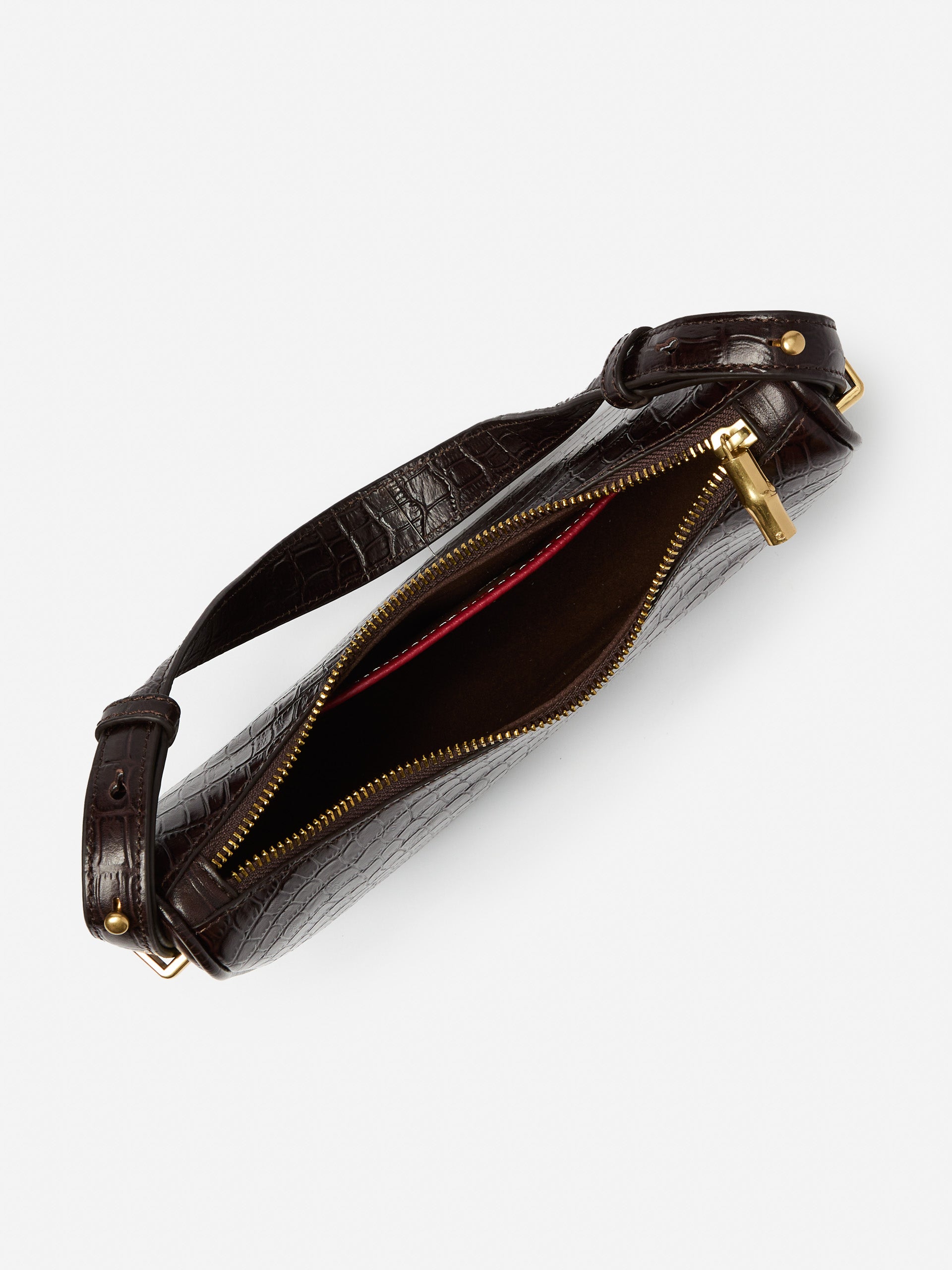 J.McLaughlin Mezzaluna bag in dark brown made with crocodile. 