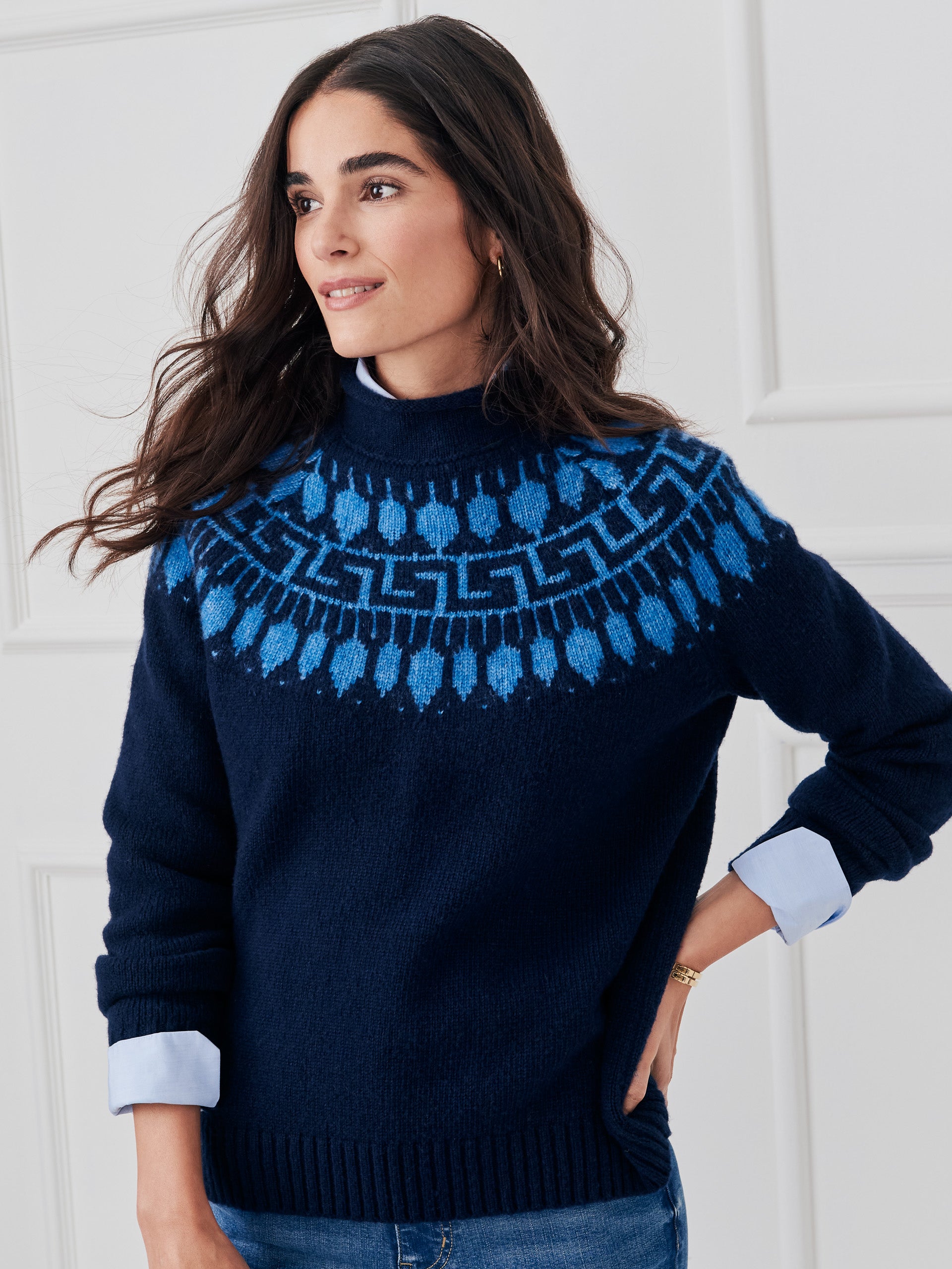 J.McLaughlin Jeanette sweater in navy/blue made with wool/cotton. 