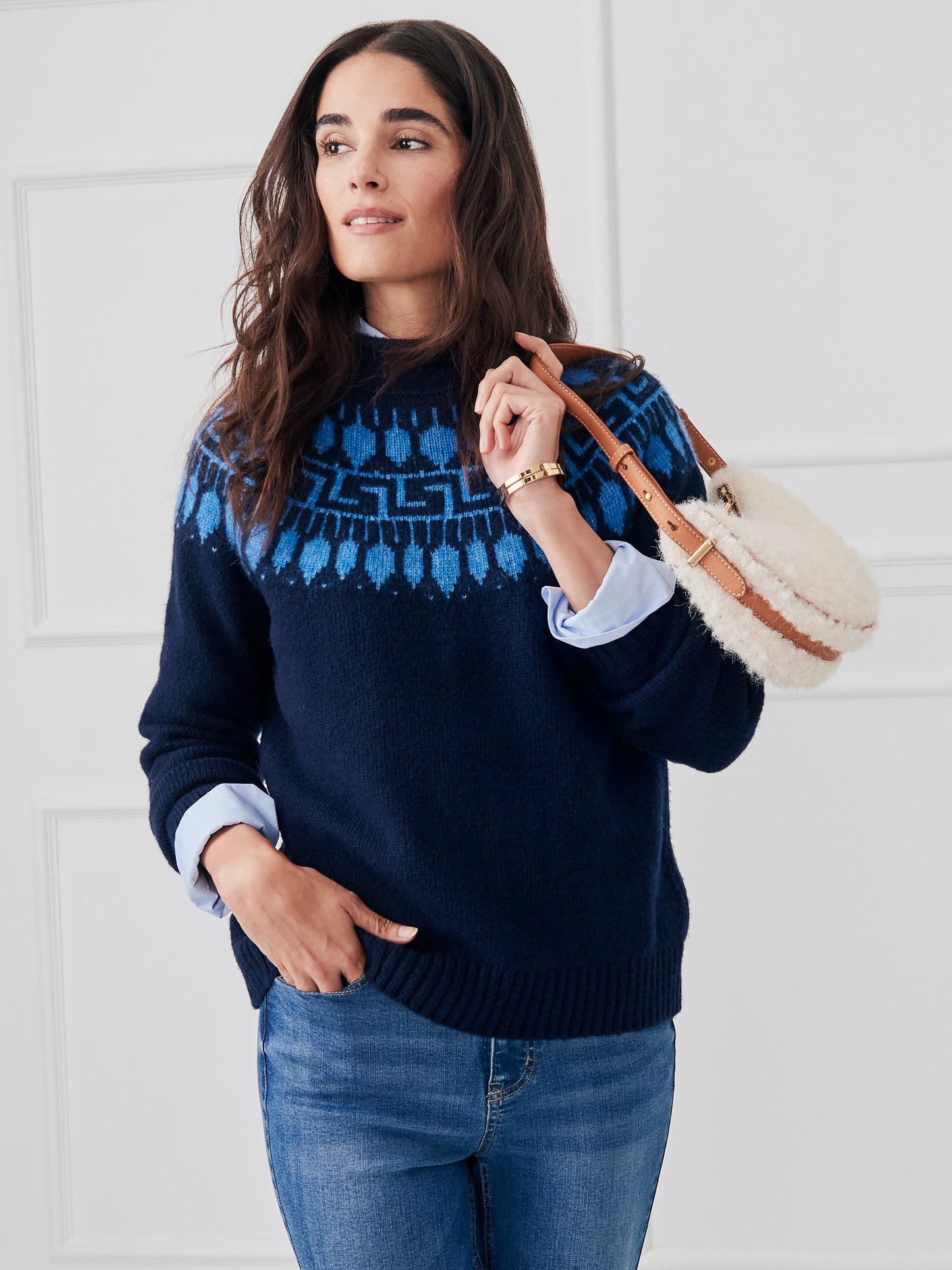 J.McLaughlin Jeanette sweater in navy/blue made with wool/cotton. 