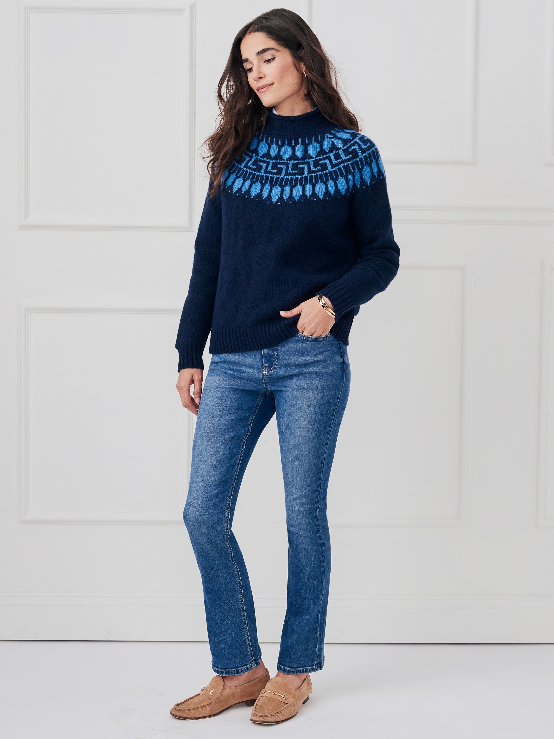 J.McLaughlin Jeanette sweater in navy/blue made with wool/cotton. 