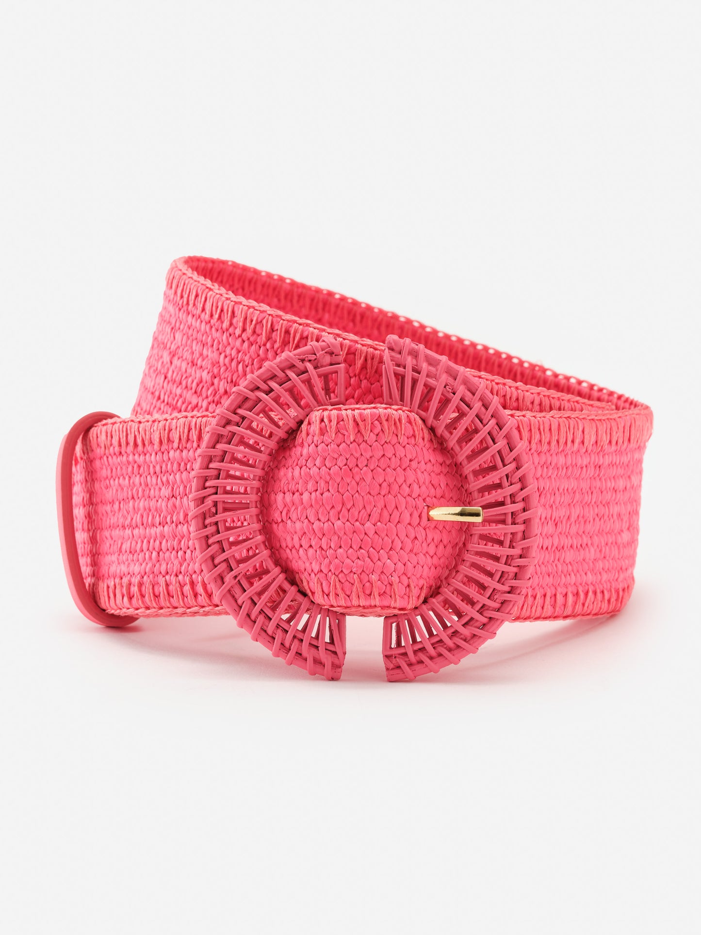 J.McLaughlin Millie belt in pink made with grasscloth and rattan.