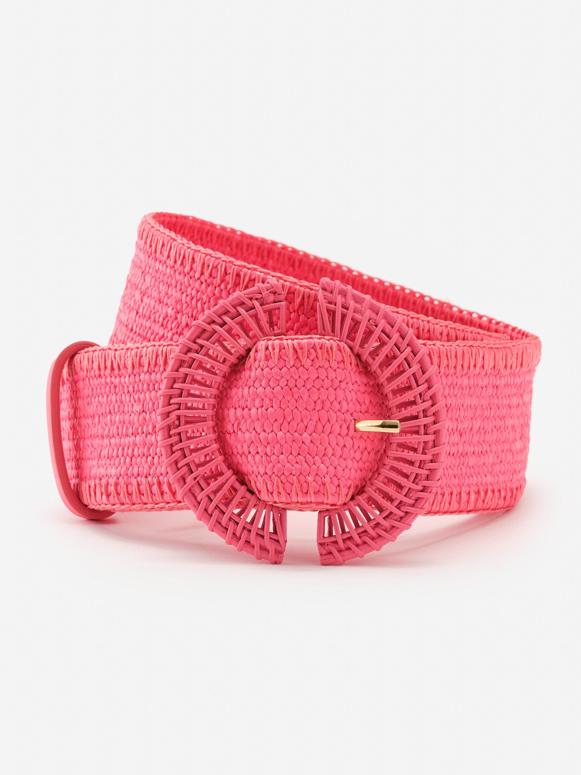J.McLaughlin Millie belt in pink made with grasscloth and rattan.