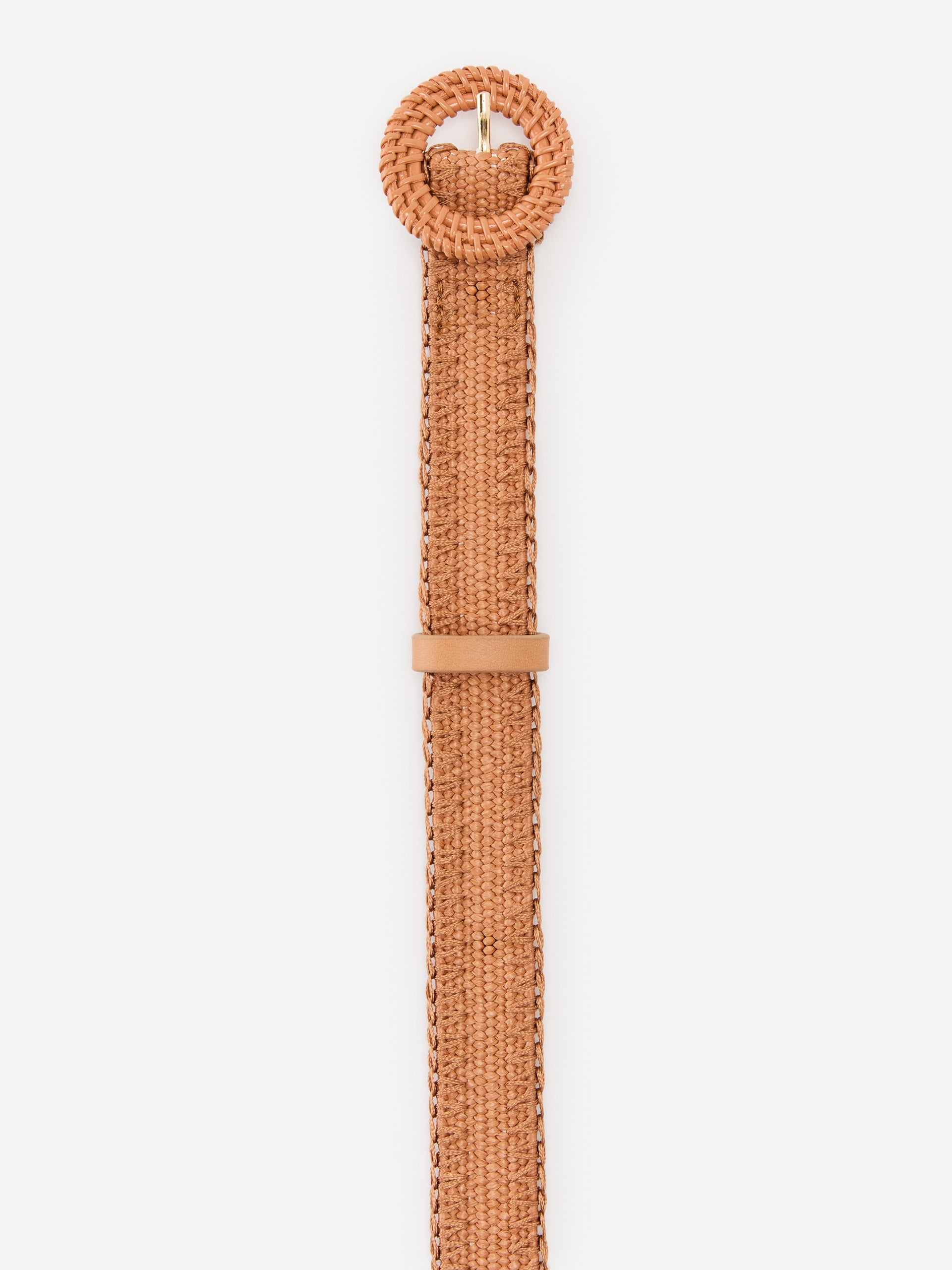 J.McLaughlin Mini Popie belt in pecan made with grasscloth and rattan.