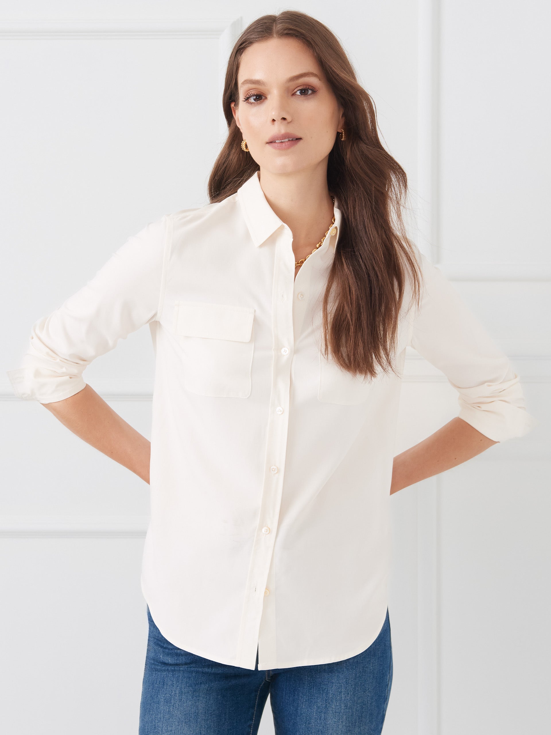 J.McLAUGHLIN Miris shirt in egret white made with silk