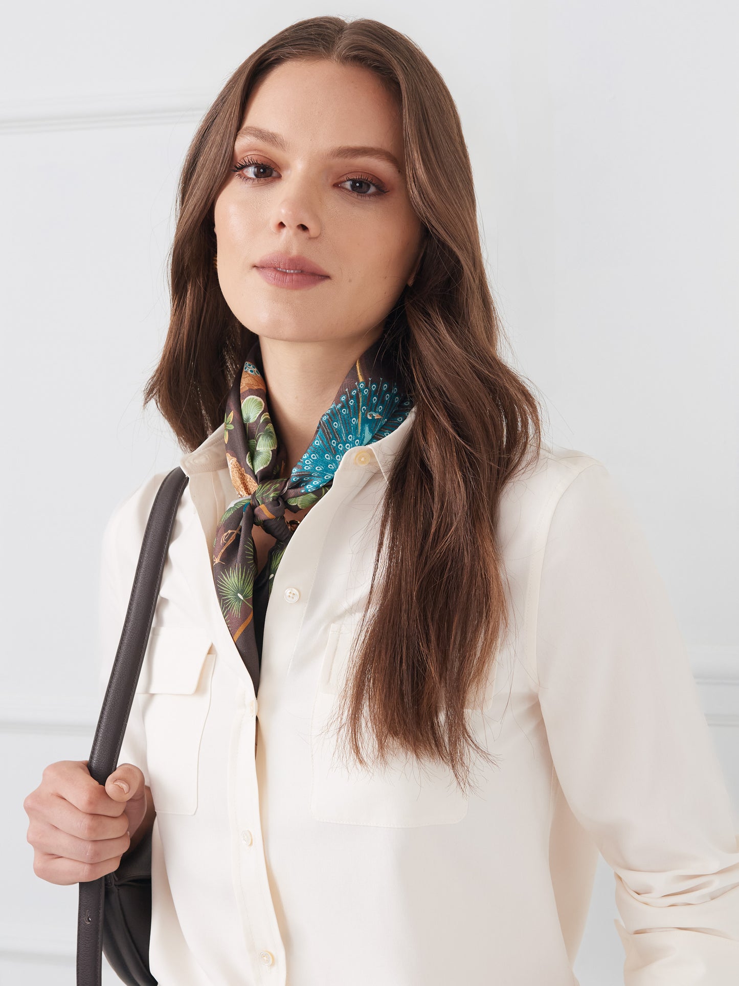 J.McLaughlin Amoura scarf in brown/multi made with silk. 