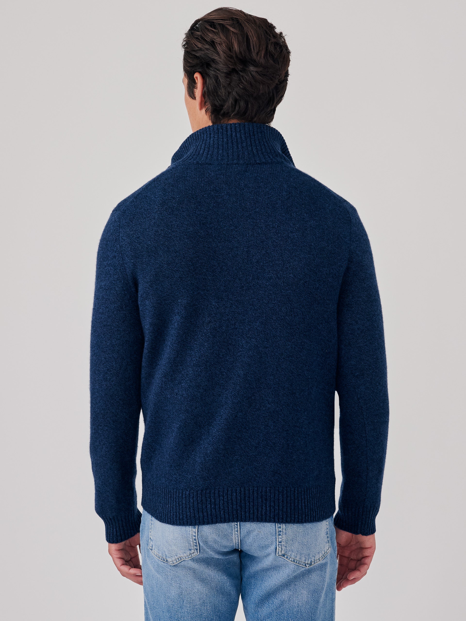 J.McLaughlin Mock Neck Henley sweater in navy/denim made with cashmere.