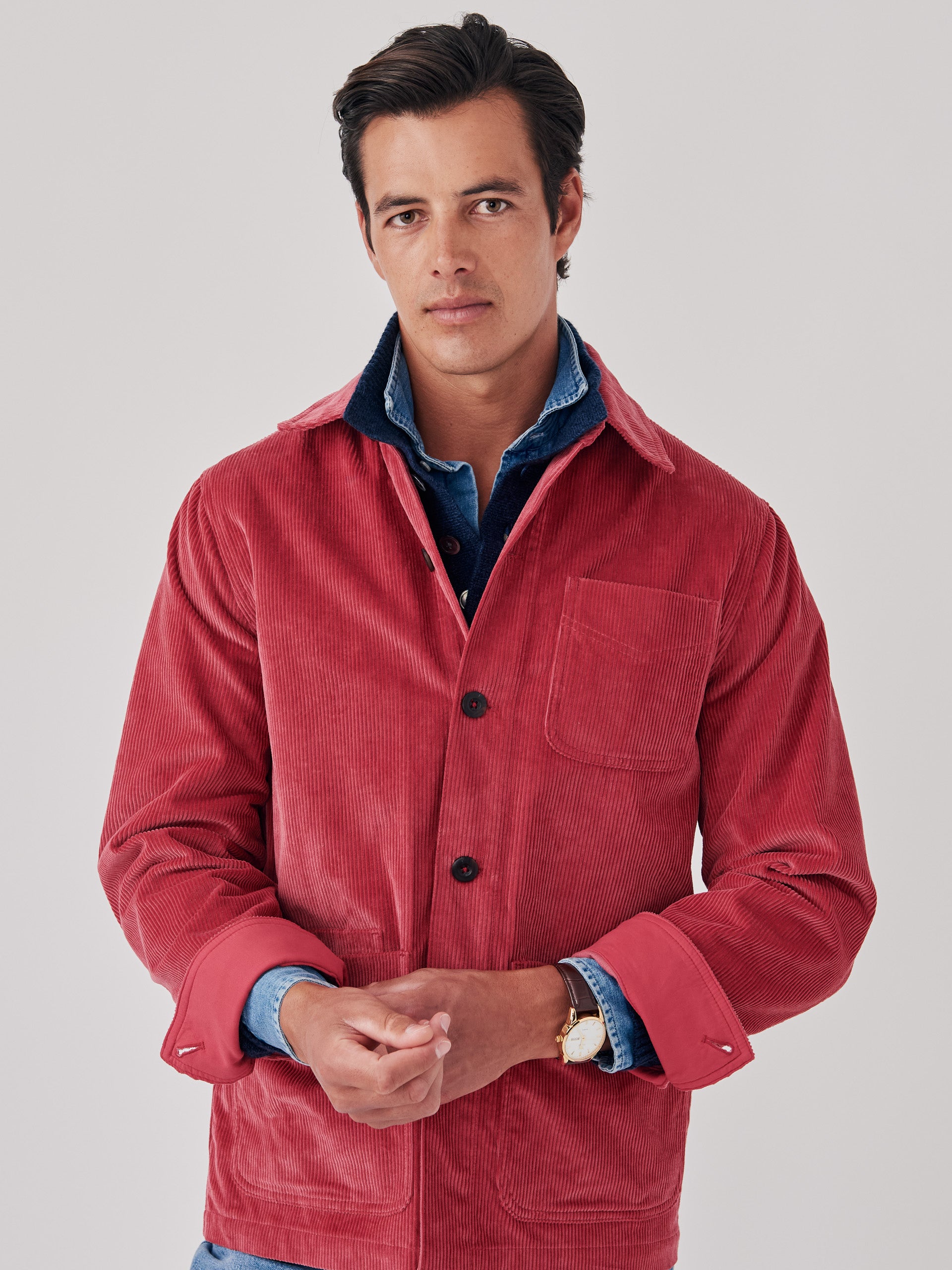 J.McLaughlin Weekender jacket in berry made with cotton corduroy.