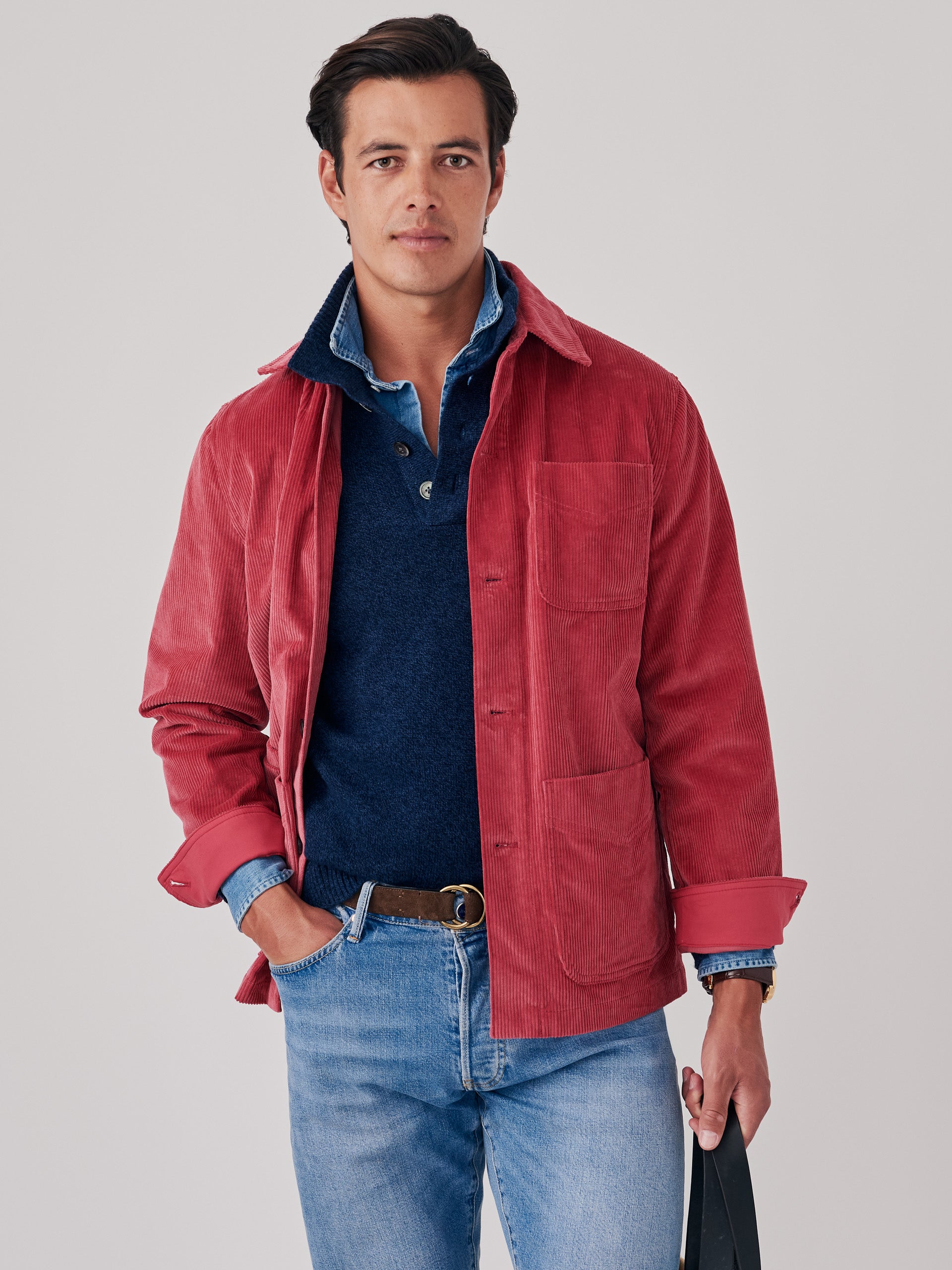 J.McLaughlin Weekender jacket in berry made with cotton corduroy.