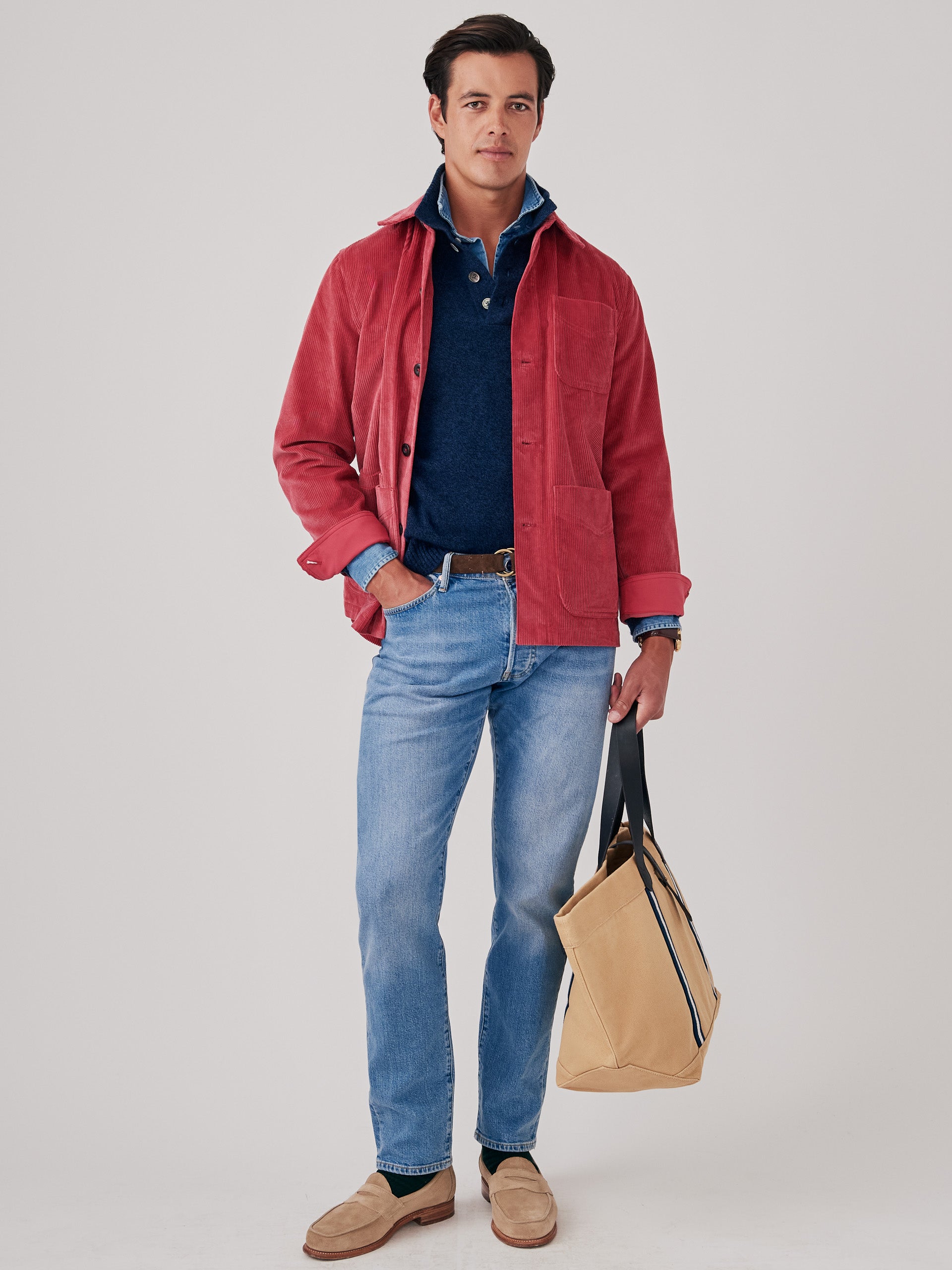 J.McLaughlin Weekender jacket in berry made with cotton corduroy.