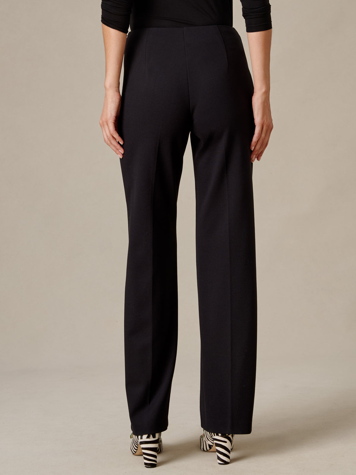 Carter Pants by J.McLaughlin in black with a fluid wide leg silhouette styled with striped heels