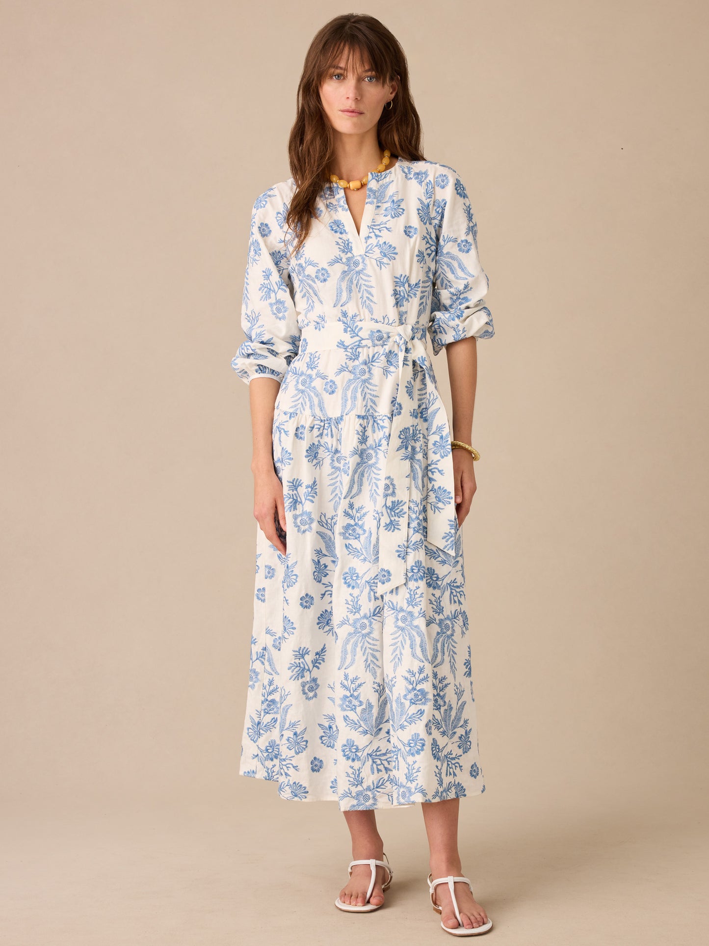Nancy Linen Blend Dress in Embroidery