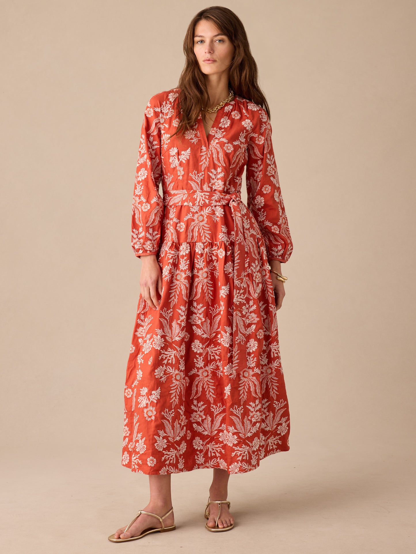 Nancy Linen Blend Dress in Embroidery