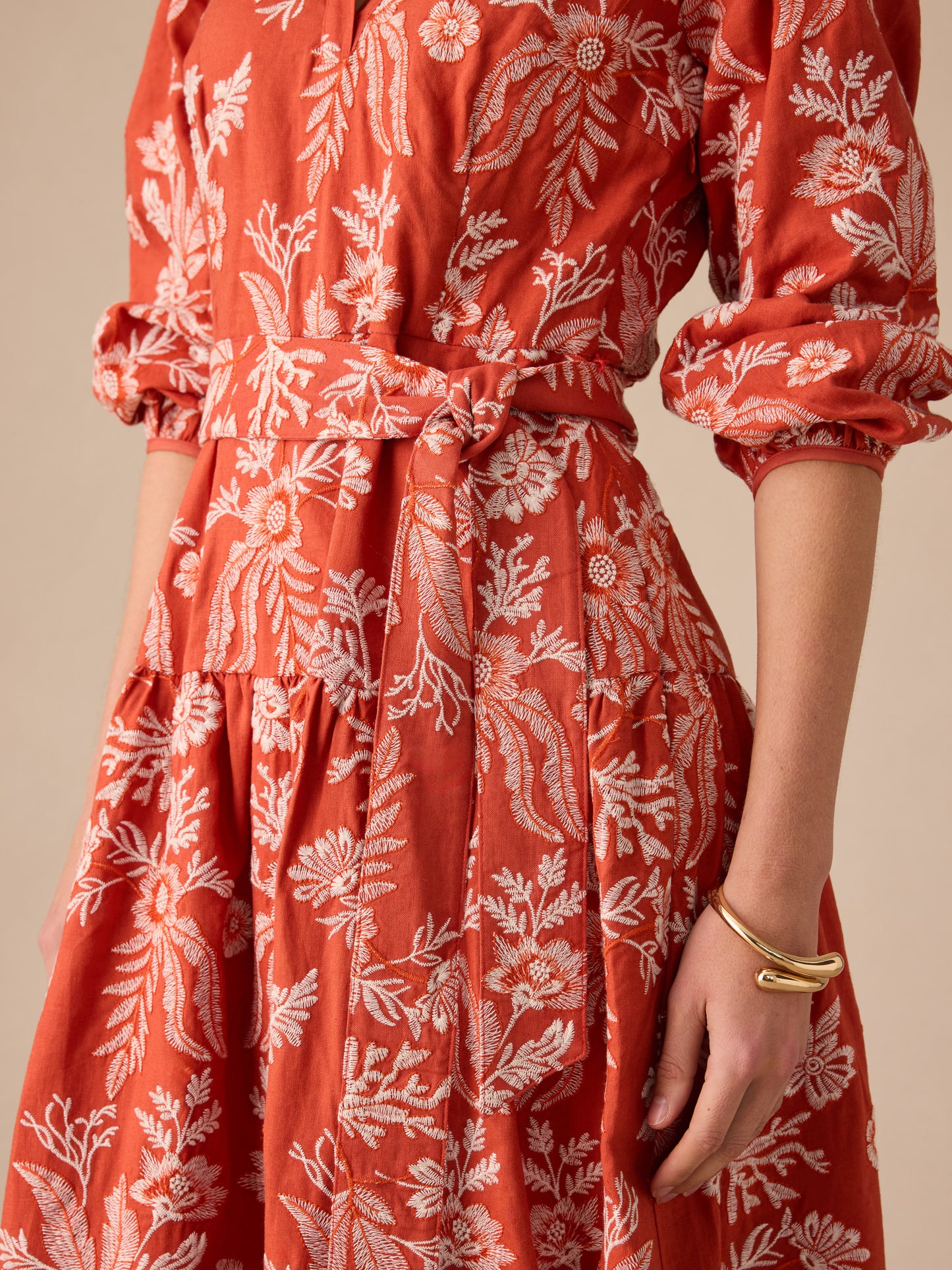 Nancy Linen Blend Dress in Embroidery