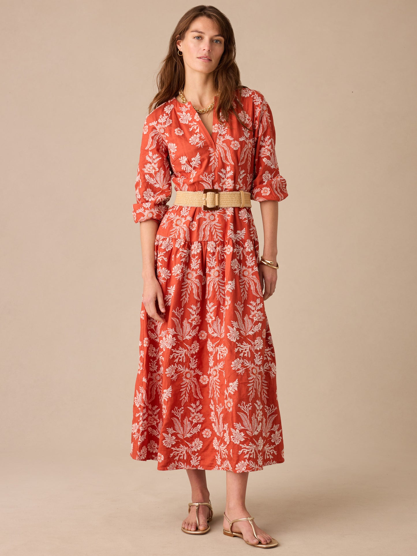 Nancy Linen Blend Dress in Embroidery