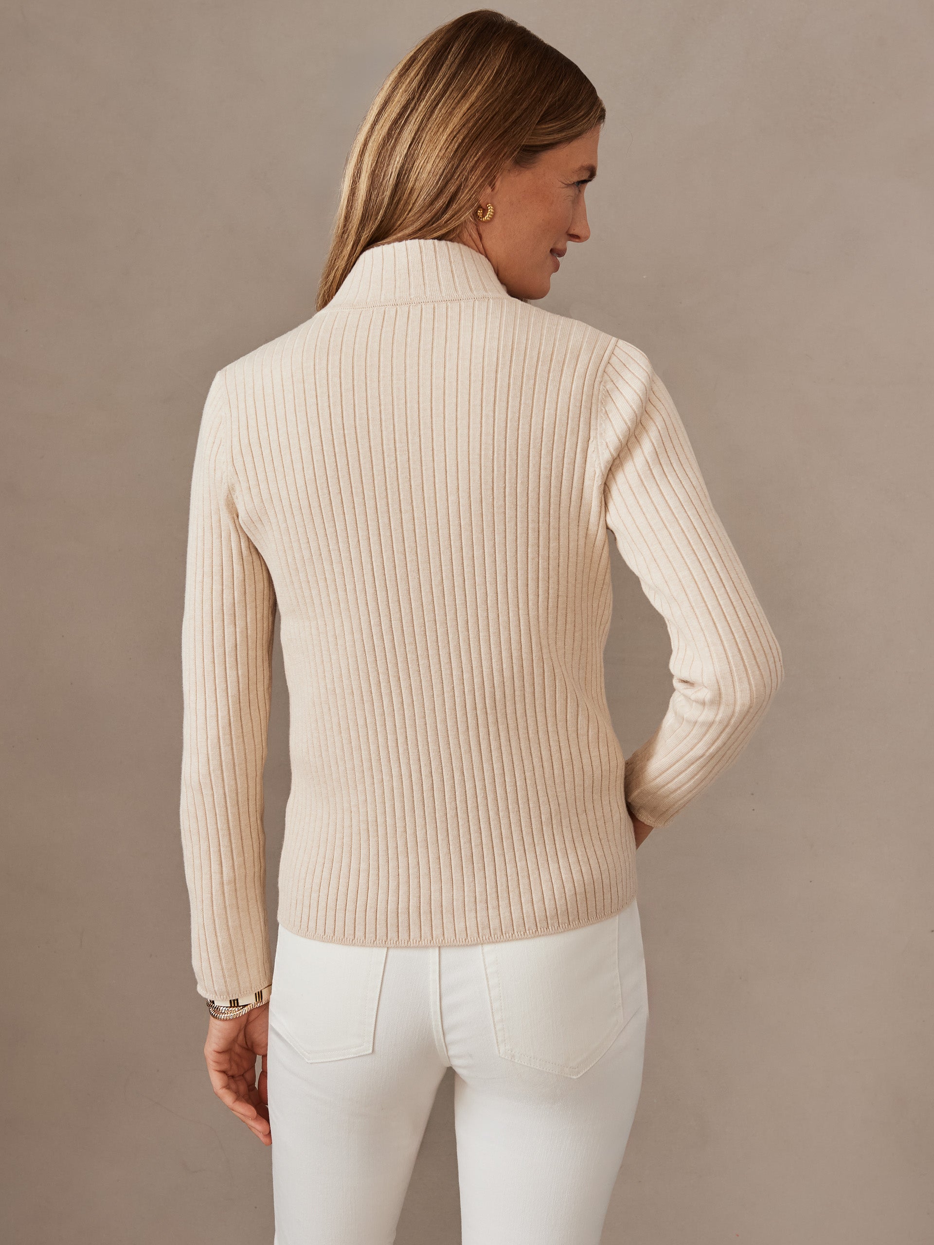 J.McLaughlin Clemence sweater in heather oatmeal made with cotton/modal.