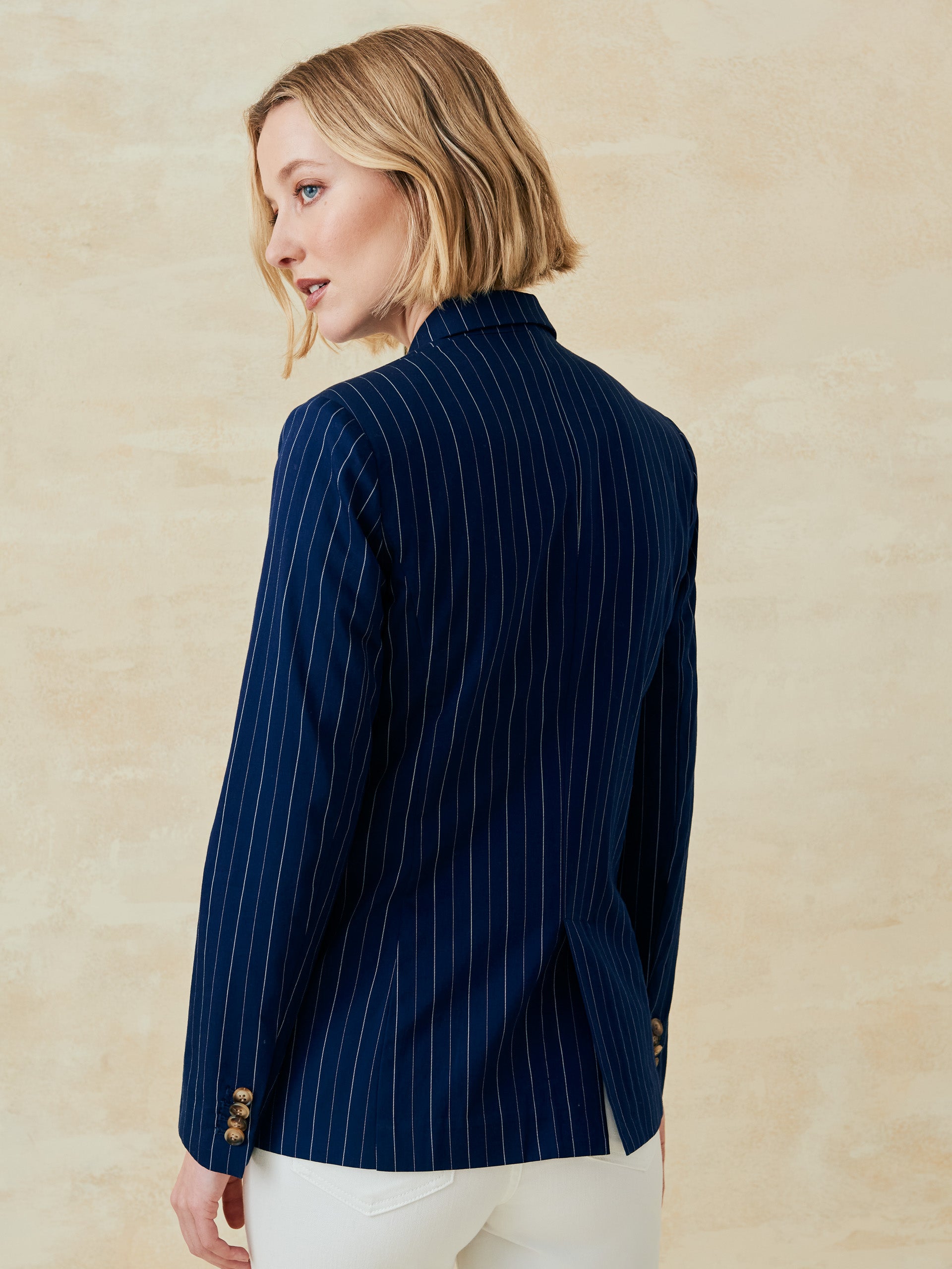 J.McLaughlin Valencia blazer in navy/white made with cotton. 
