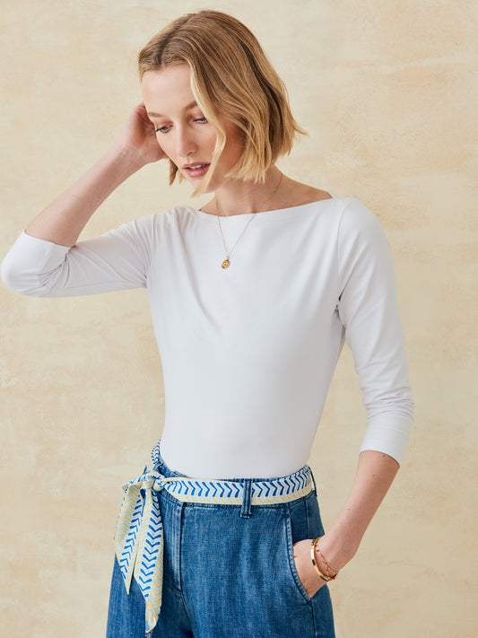 J.McLaughlin Natasha top in white made with catalina cloth. 