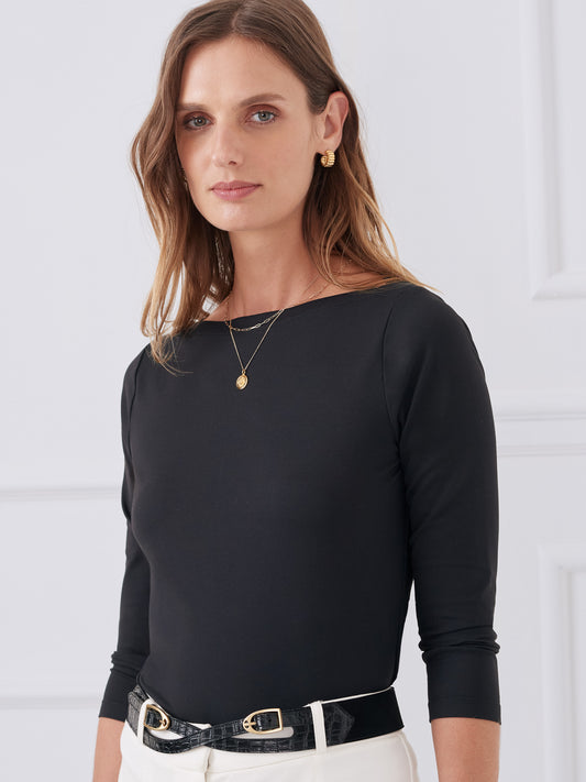 J.McLaughlin Natasha tee in black made with catalina cloth. 
