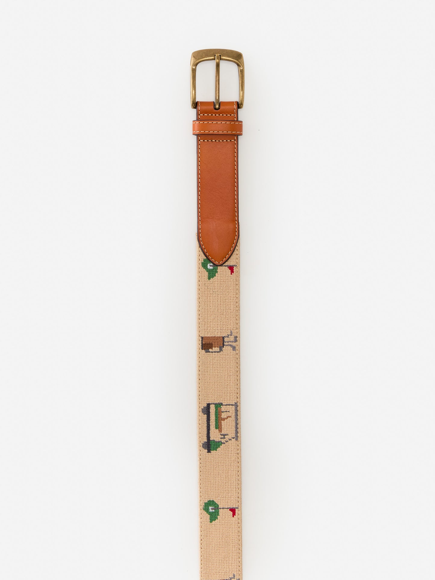 J.McLaughlin Needlepoint Belt in Golf in khaki made with cotton.