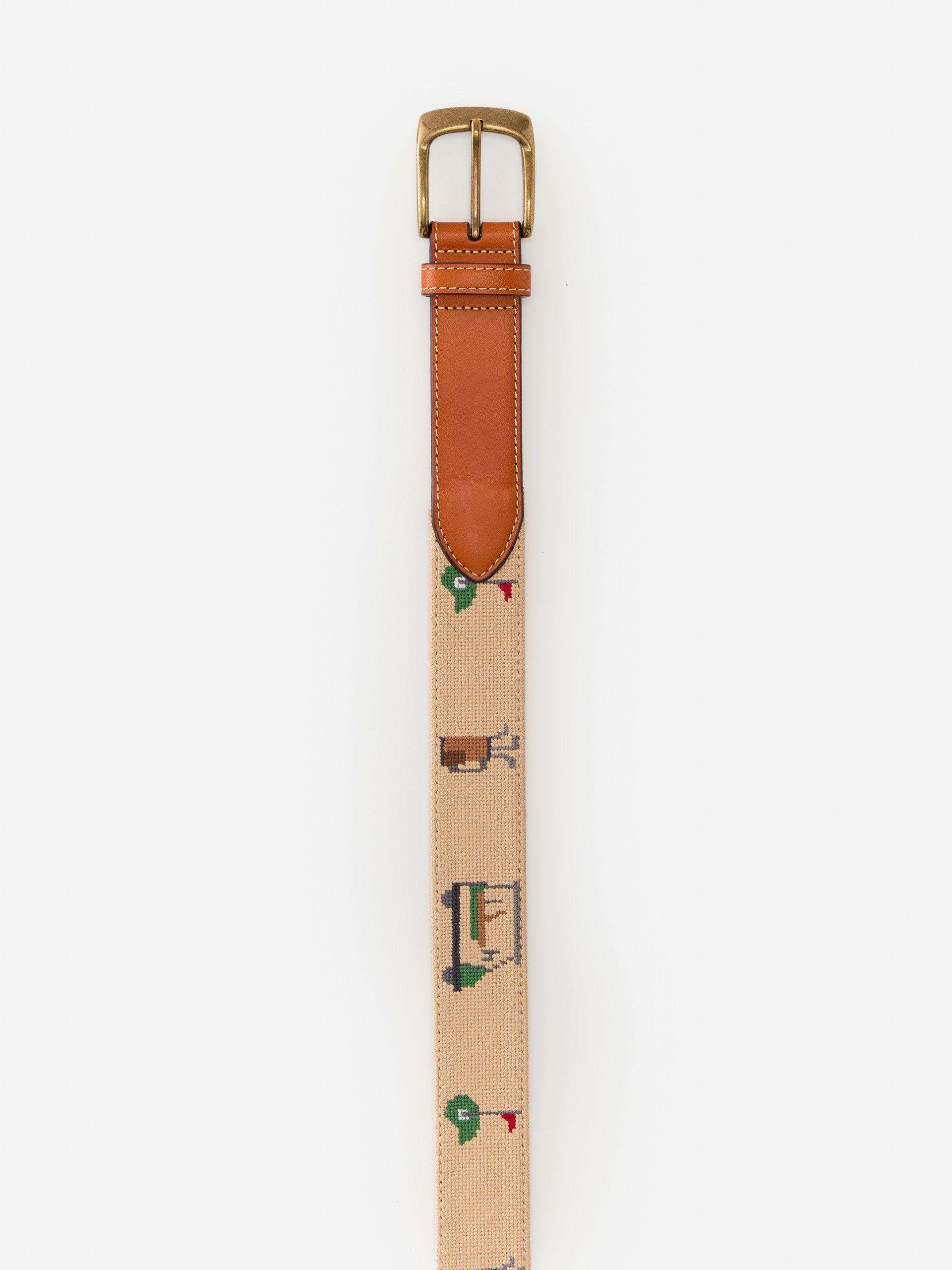 J.McLaughlin Needlepoint Belt in Golf in khaki made with cotton.