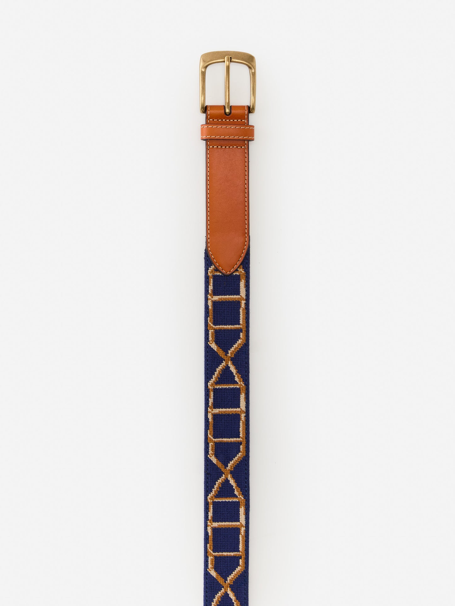 Men's needlepoint belt in navy made with cotton.