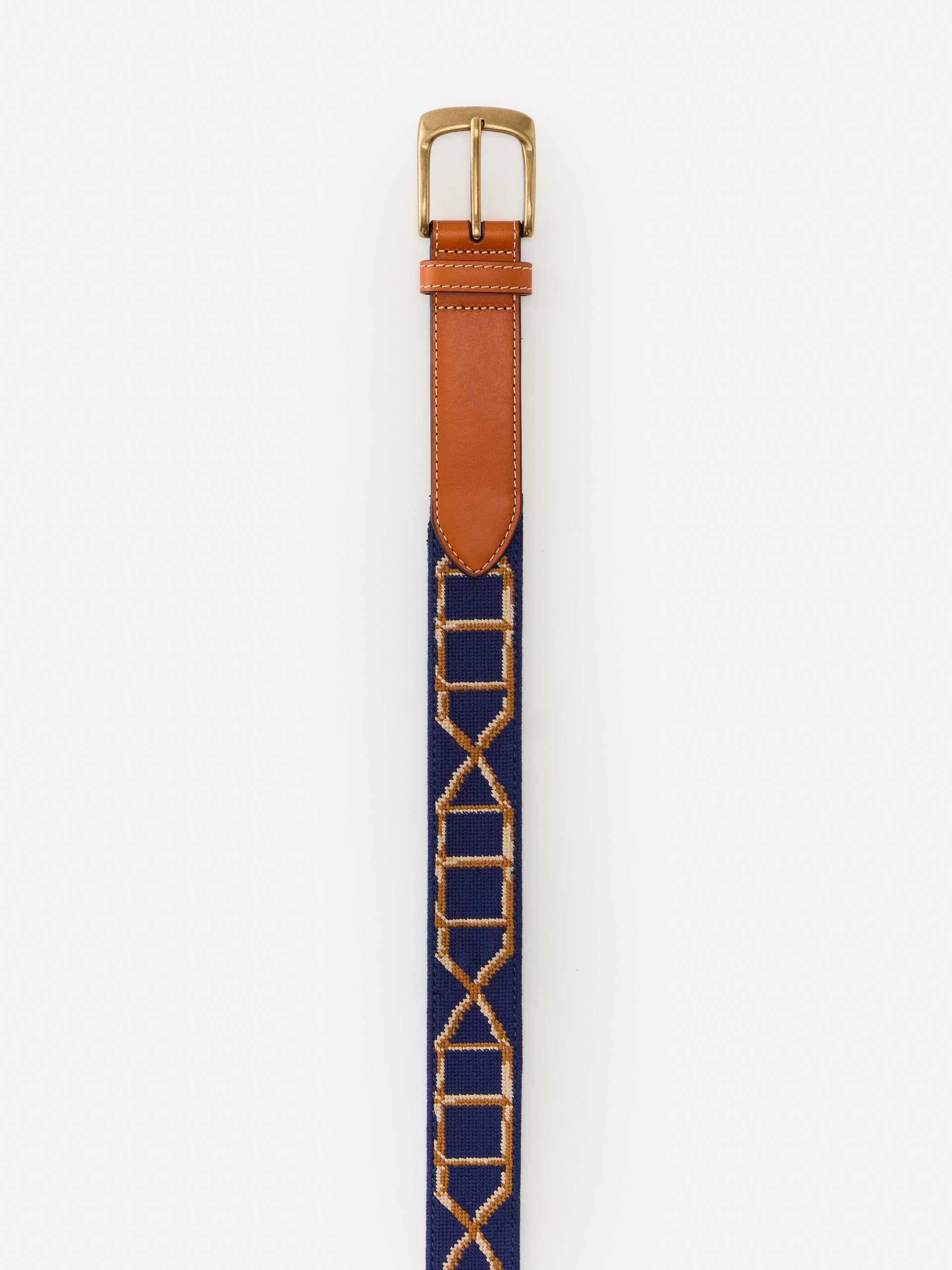 Men's needlepoint belt in navy made with cotton.